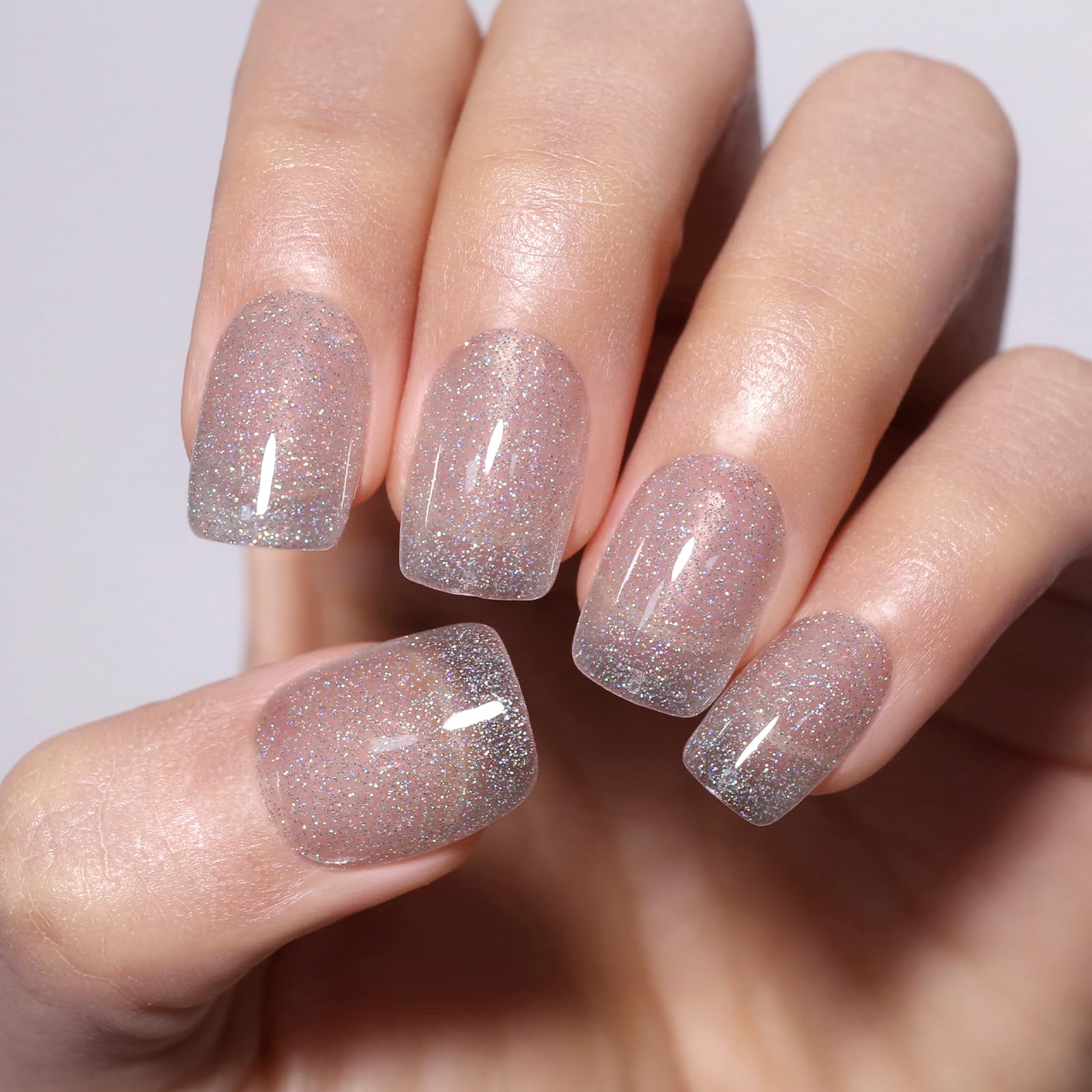 Ozzeal Clear Silver Iridescent Glitter Gel Nail Polish - Sparkle Shimmer Summer Rainbow Soak-Off LED/UV for Art & DIY Manicure 15ml — view 4