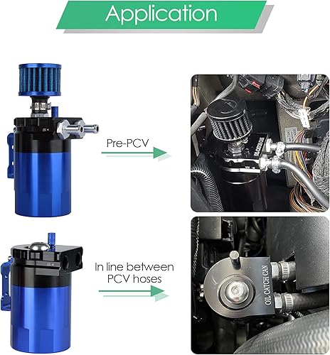 Miniatura 3 de Kit universal de captura de aceite para coche, tanque de depósito automotriz desconcertado polaco de 10.1 fl oz con respiradero de aluminio compacto
