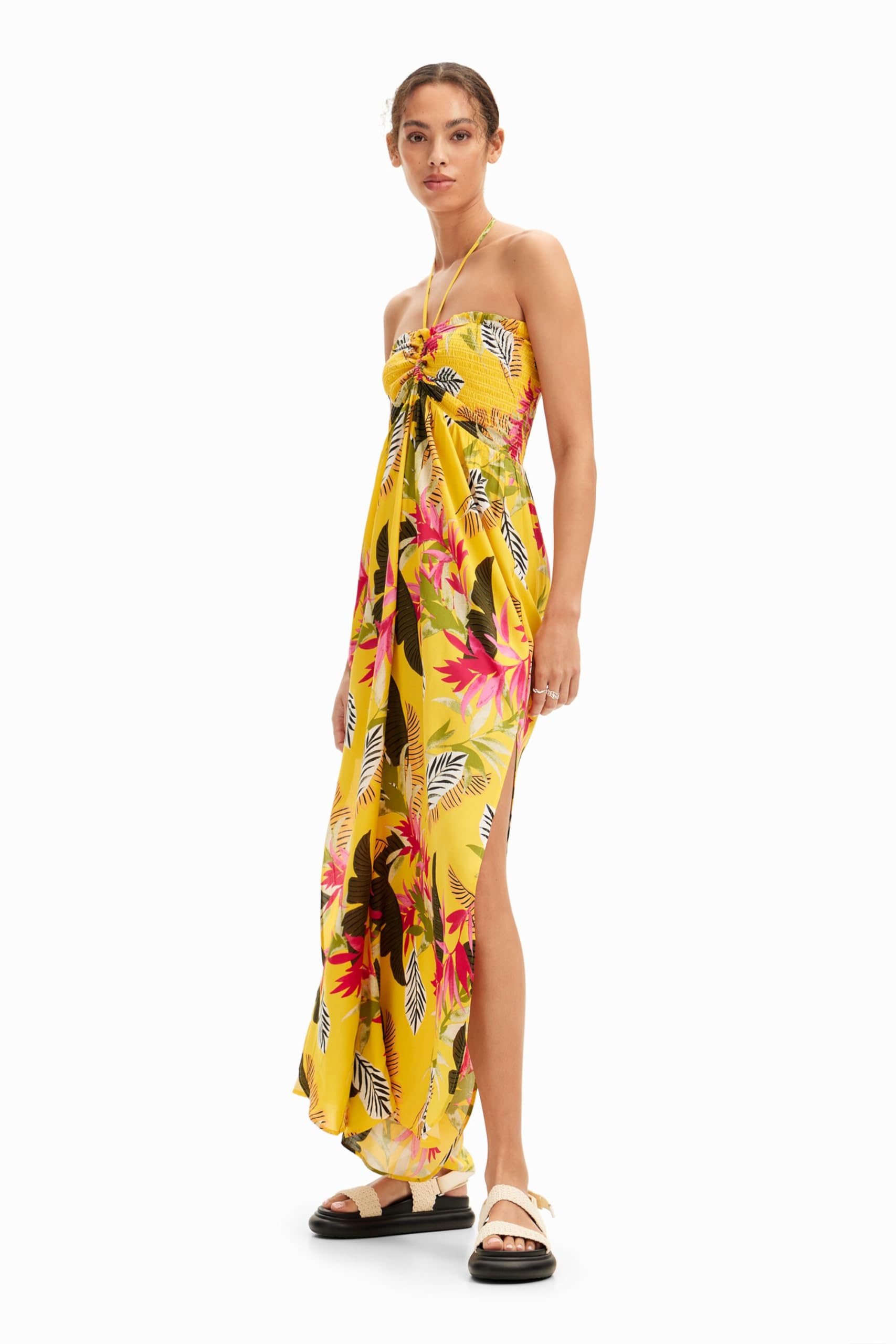 Desigual Women's Swim_Jumpsuit Tropical One Piece Swimsuit, Yellow, S