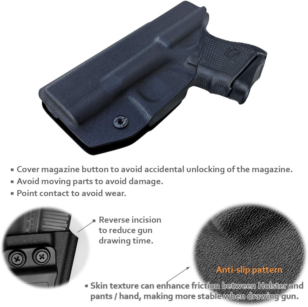 POLE.CRAFT IWB Kydex Holster Fits: Glock 26 (Gen 1-5) / Glock 27 Glock 33 (Gen 3-4) Pistol - Inside Waistband Carry - Adj. Cant Retention - Cover Mag-Button - No Wear - No Jitter
