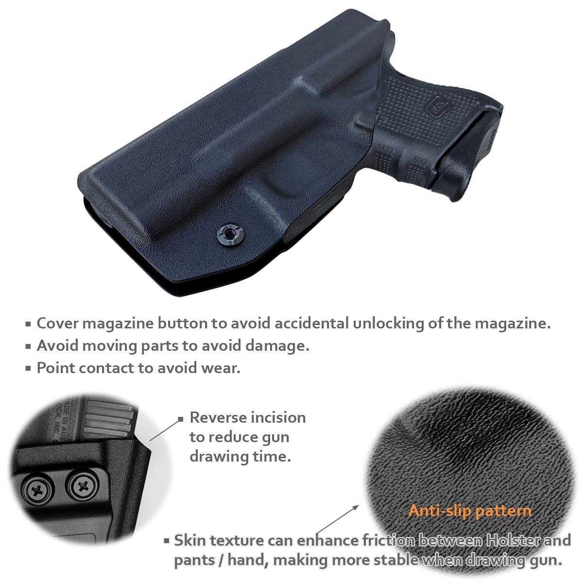 IWB Tactical KYDEX Gun Holster Pistola Softair Fondine Fits: Glock 26 / Glock 27 / Glock 33 Pistol Case Inside Concealed Carry Holster Guns Accessories (Black, Right Hand Draw (IWB))