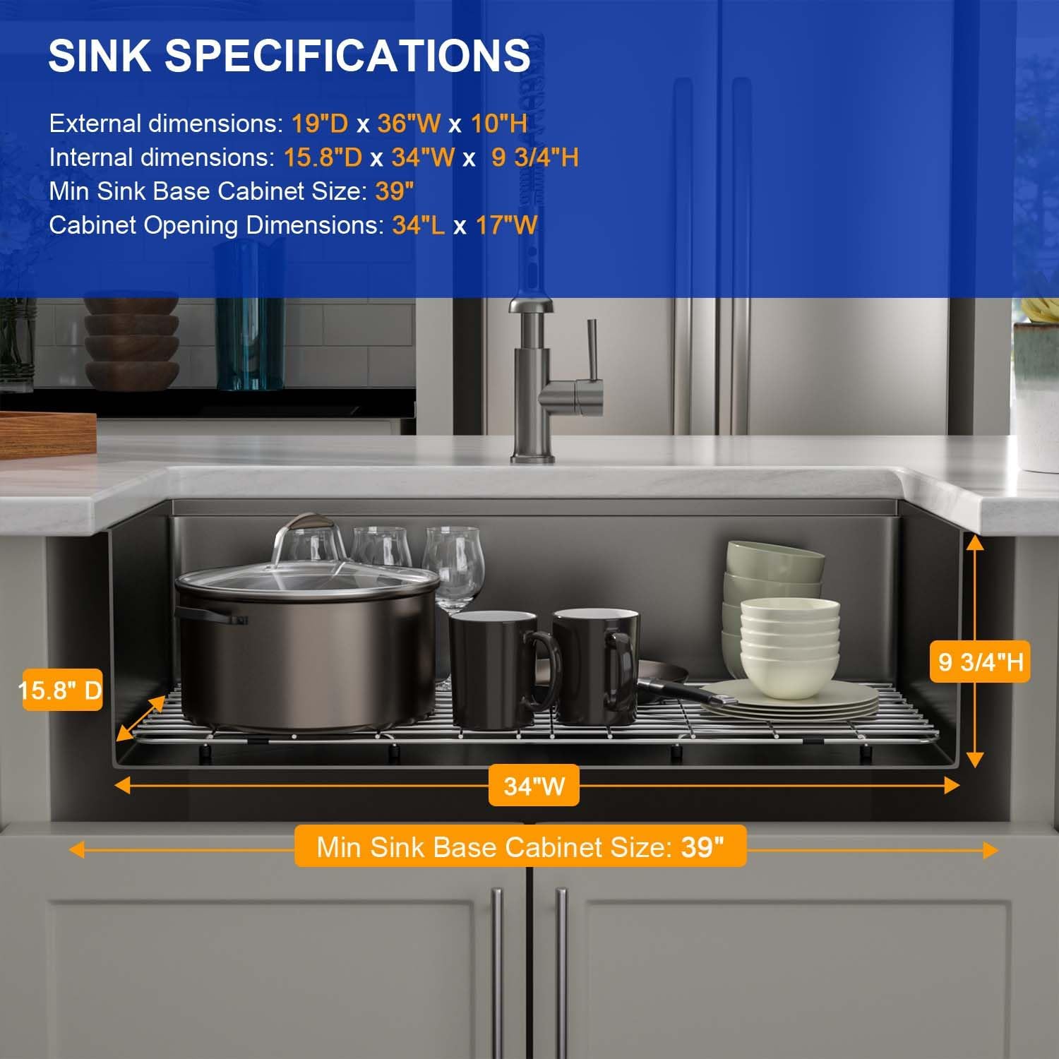 Dcolora 36 in. Black Undermount Kitchen Sink Workstation NANO-PVD Large Black Kitchen Sinks with Ledge Round Corner 16 304 Gauge Stainless Steel Single Bowl Basin, Gunmetal Black,36"x19"x10",DC-U7776