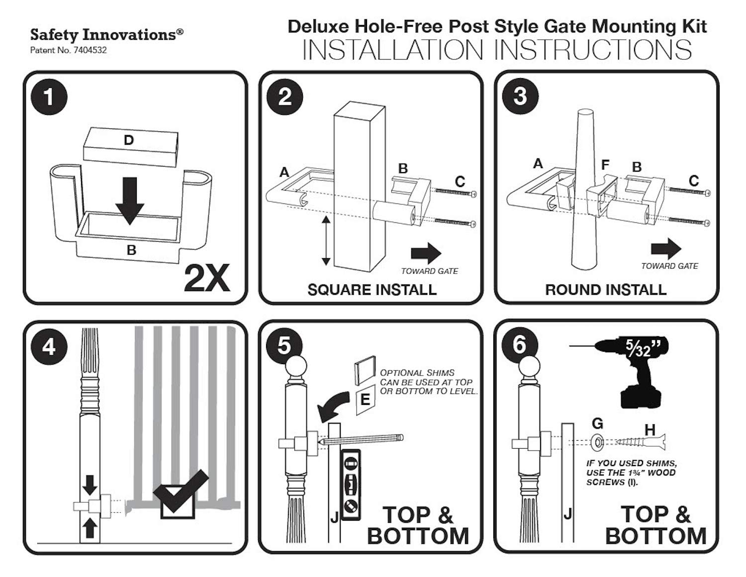 Hot Deals Safety Innovations No Hole Stairway Baby Gate Mounting Kit - Fits Posts from 2 3/4 inches to 3 5/8 inches Wide with Square or Round Tops - No Adhesives On Or Screws in Your Posts, (2-Pack)