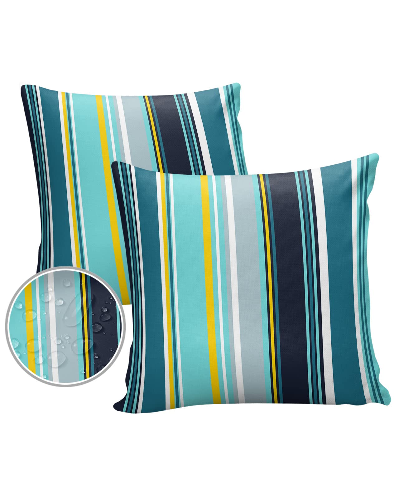 HilariousM Outdoor Pillows 16x16 Waterproof Outdoor Pillow Covers Blue Stripes Polyester Throw Pillow Covers Garden Cushion Decorative Case for Patio Couch Decoration Set of 2 Colored Striped