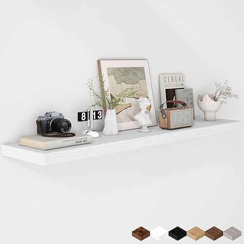 Miniatura 27 de Fun Memories Estantes flotantes de 16 pulgadas – Estantes de pared de madera de color blanco rústico profundo – Estante de almacenamiento para pared