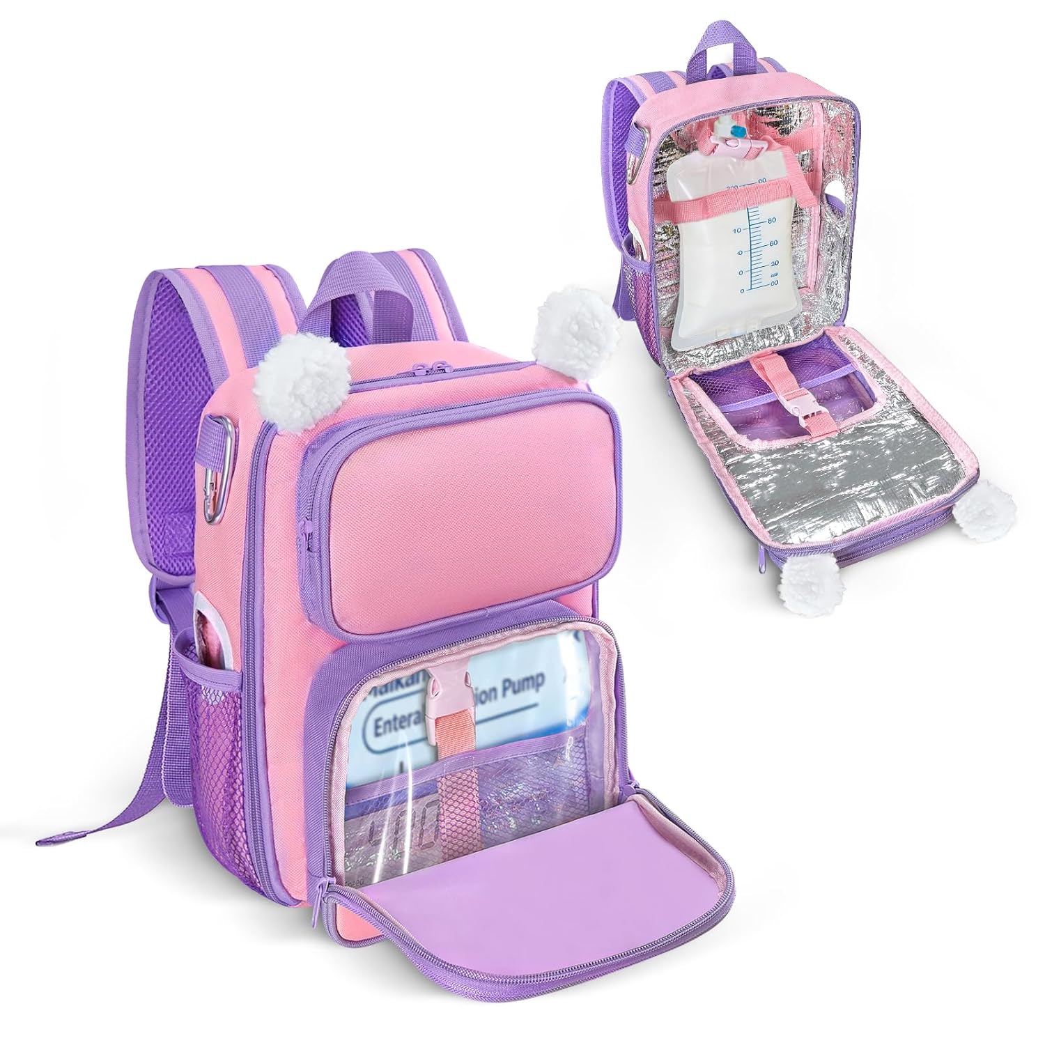 LIWSHWZ Feeding Pump Backpack Compatible with EnteraLite Infinity, Flocare Infinity and Kangaroo Joey,500ml Feeding Tube Bag for G Tube, J Tube and GJ Tube, Pink