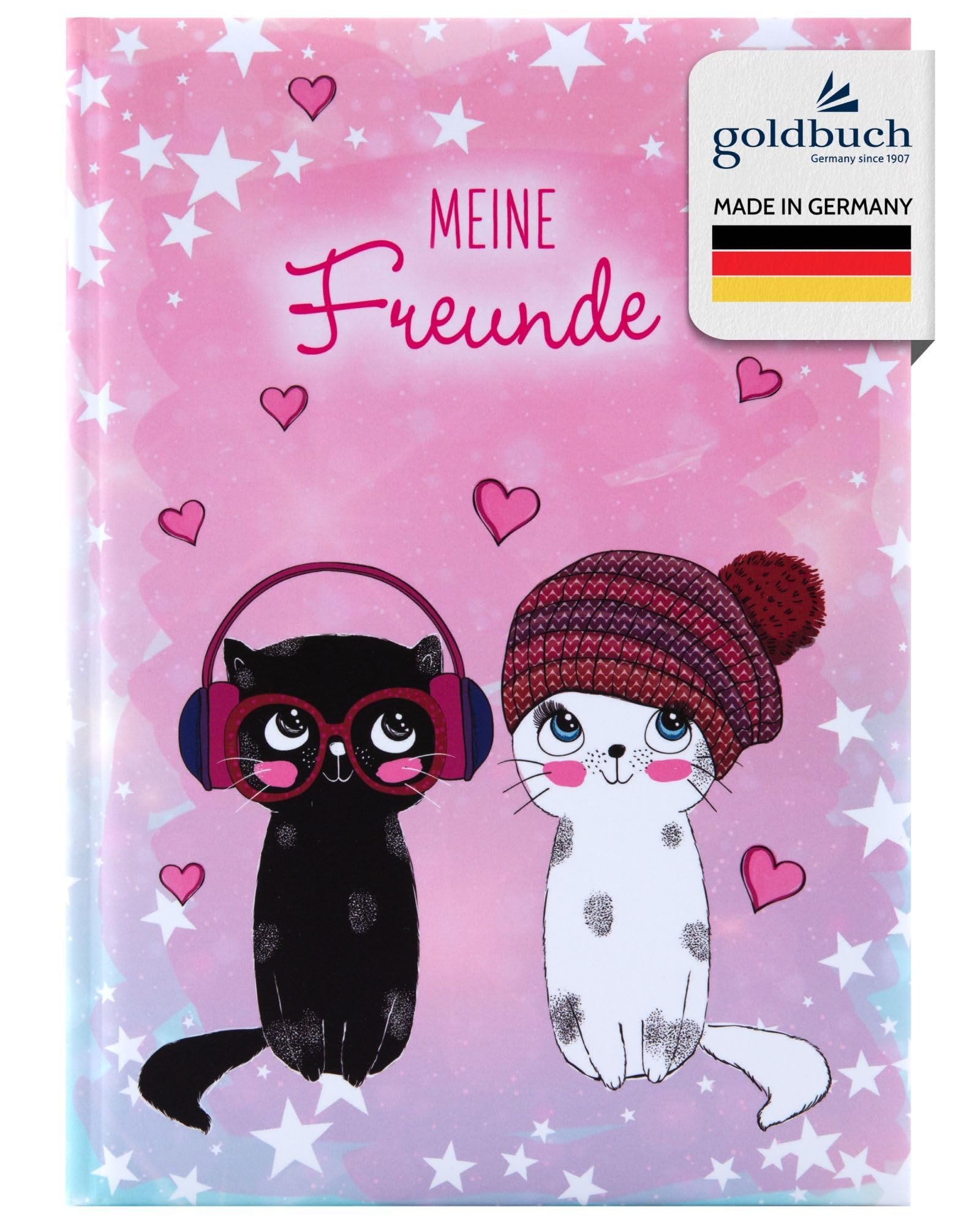goldbuch 43099 - Libro degli Amici Music for Cats DIN A5, Libro dell'amicizia da compilare per Amici, Scuola elementare, Scuola, Asilo, Kita, 88 Pagine illustrate, Copertina Laminata