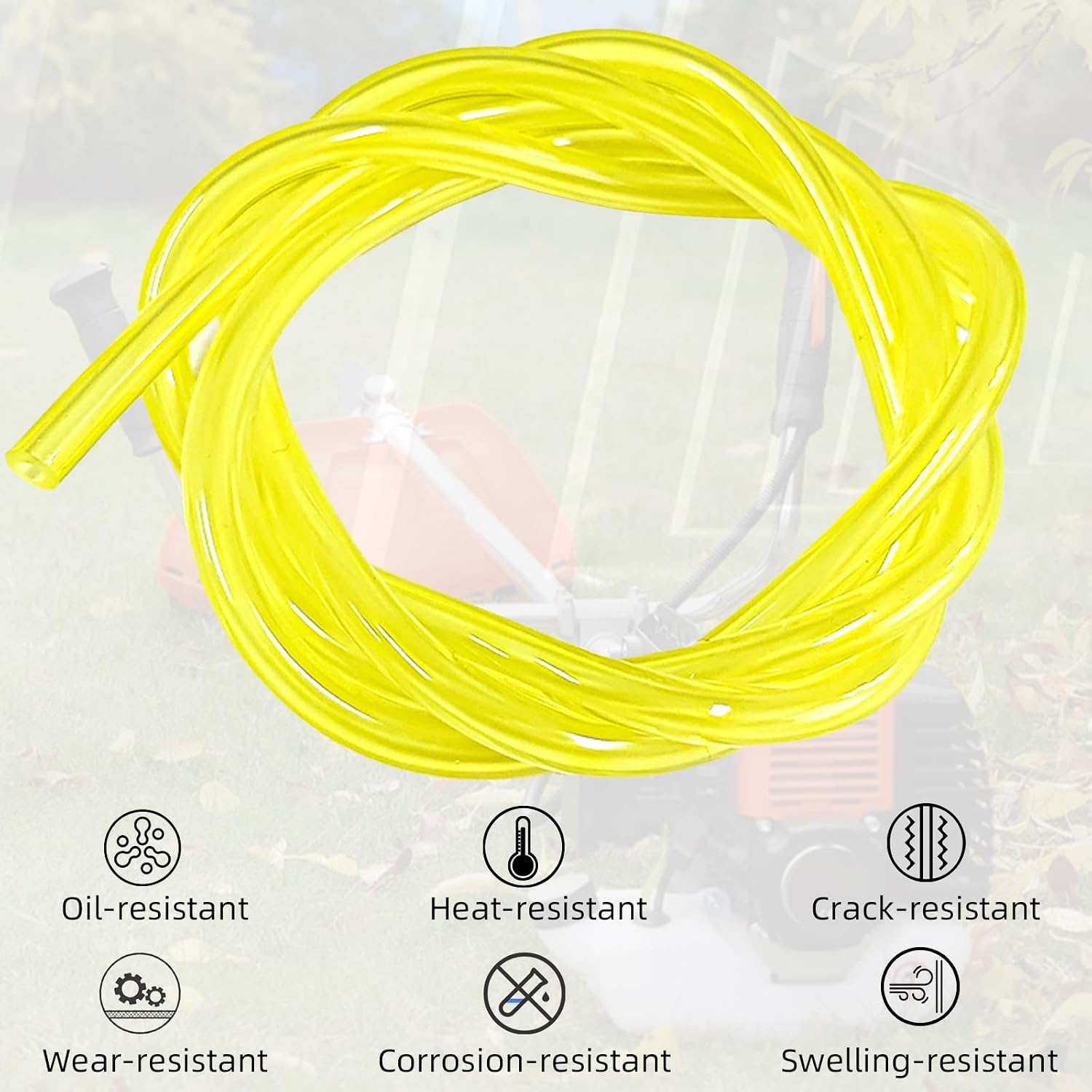 4 Sizes Premium Petrol Fuel Line Hose Tubing,4 Feet Long Each for Small Engine Chainsaw String Trimmer Blower Lawn Mower and Other Power Tools,Fit Most 2 Cycle Small Engines(Yellow 4-Piece)