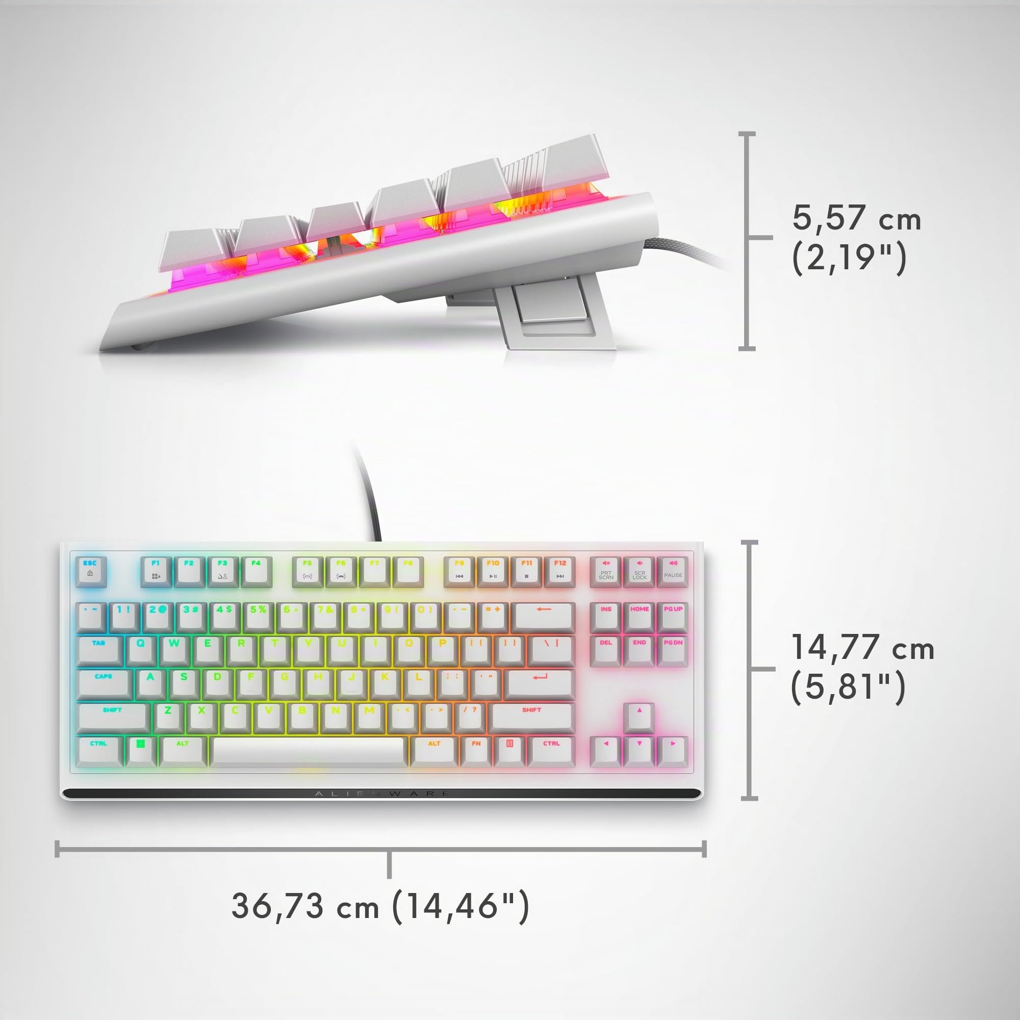 Alienware AW420K Teclado Gaming sin Teclado Numérico, Diseño Compacto, Switches CHERRY MX Red, USB, Anti-Ghosting, N-Key Rollover, Retroiluminación AlienFX RGB, Teclado Español - Lunar Light