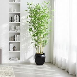12 Pack Artificial Bamboo Tree, Faux Bamboo Plants with Leaves, Fake Plant Decor for Wall Fence Screen, Patio Outdoor Indoor Greenery Decoration