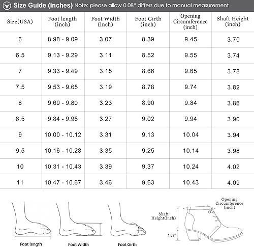 Miniatura 7 de VJH confort Botines para mujer, con cordones, punta redonda, cómodos, de tacón bajo, con cremallera lateral
