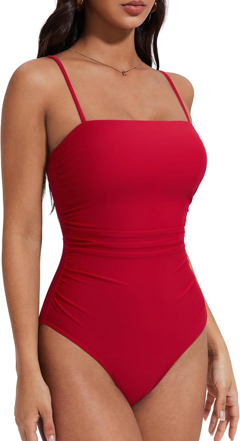 SUUKSESS Women Sexy One Piece Swimsuit Tummy Control Square Neck Bathing Suit