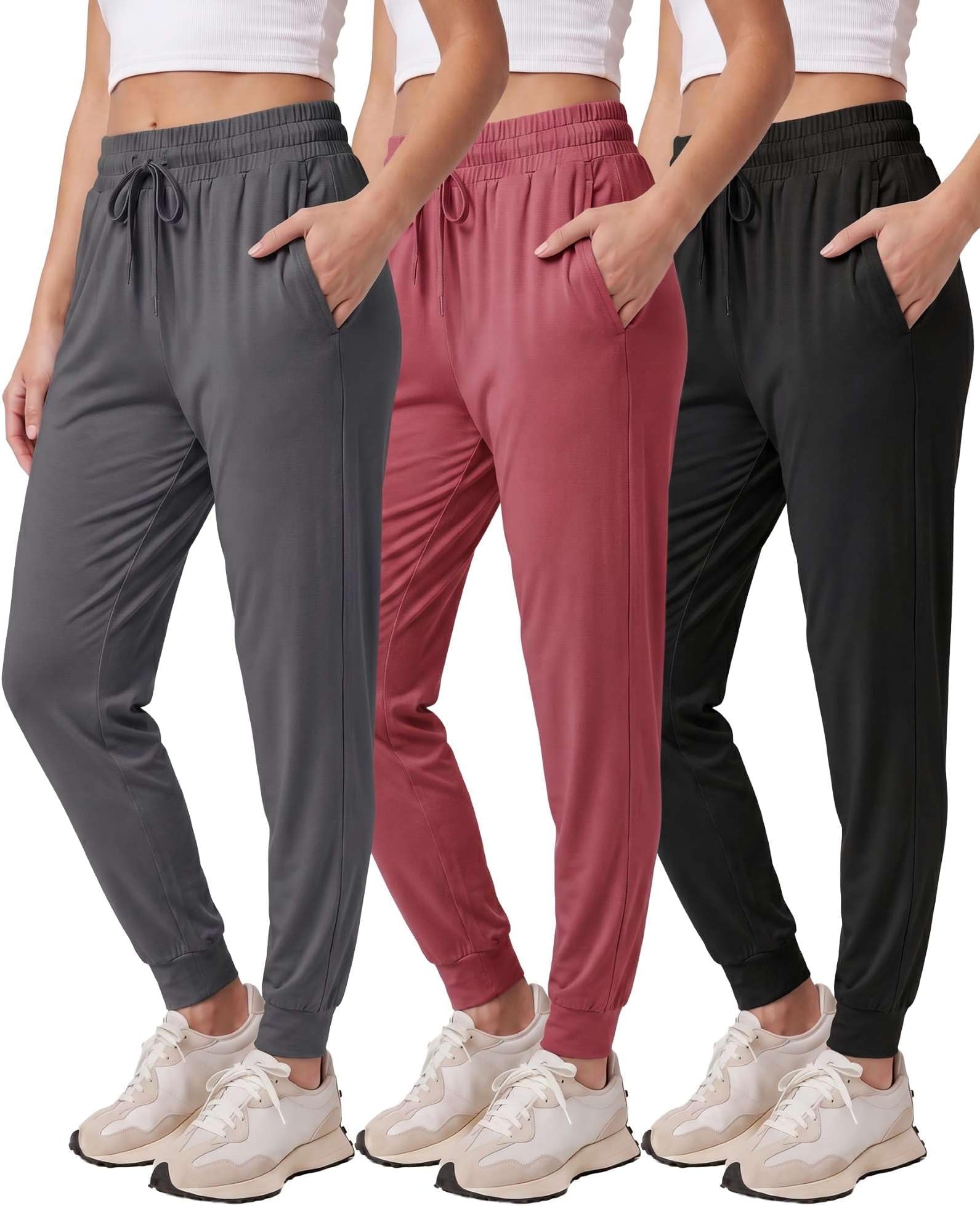 3 Pack: Women's Lounge Joggers Sweatpants with Pockets Yoga Running Athletic Workout (Available in Plus Size)