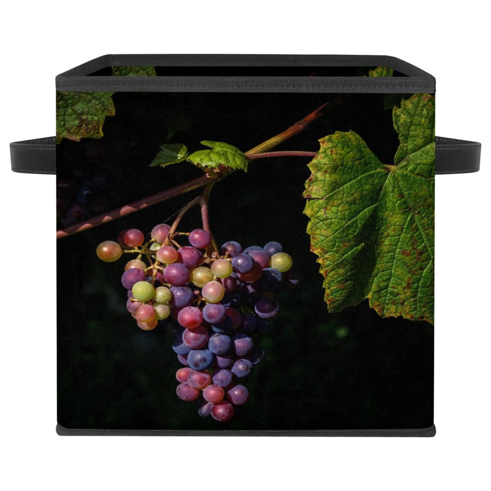Boîte de rangement pliable avec poignées motif fruits et vigne
