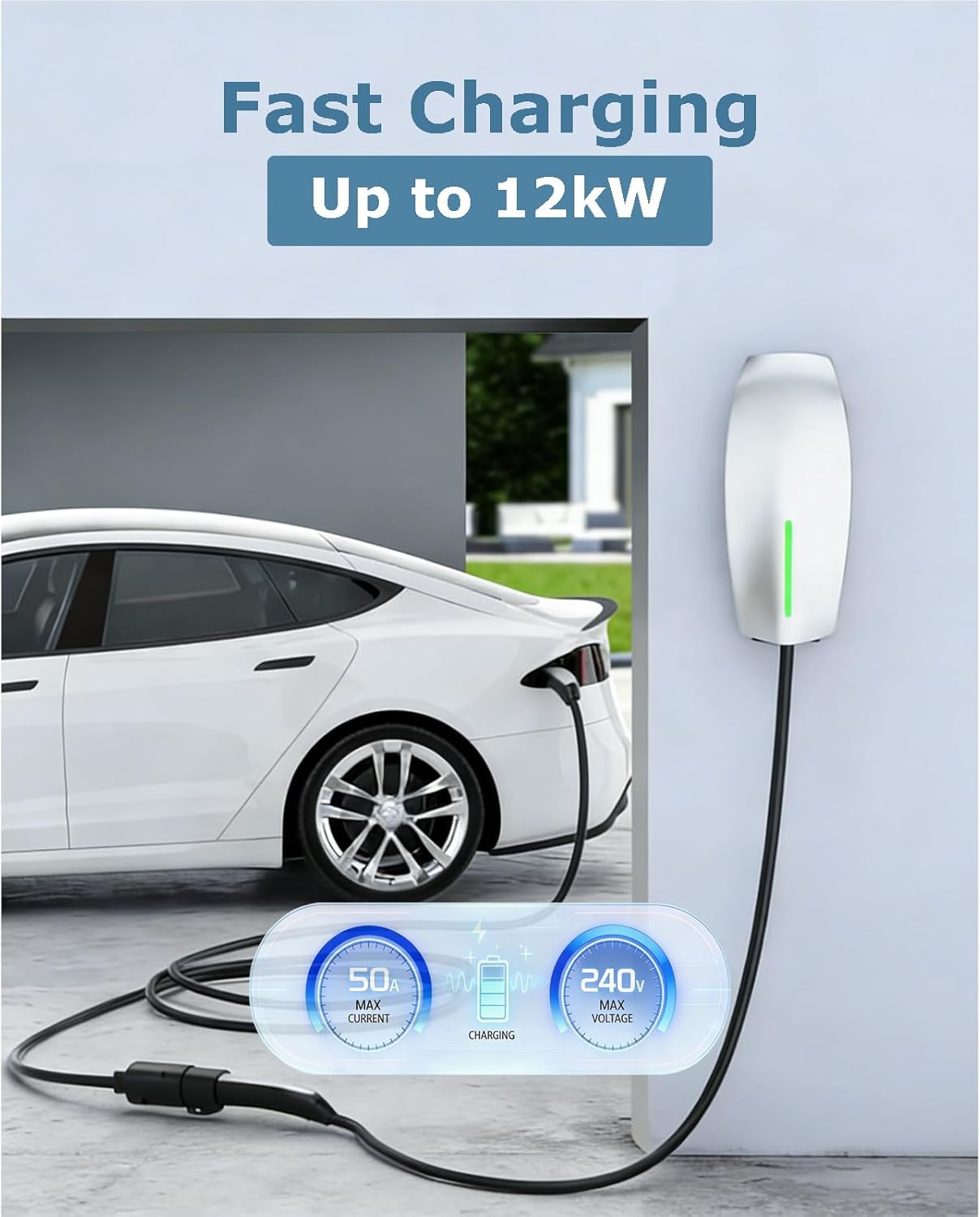 NACS Extension Cable for Tesla 16.4ft 240V 50A 12KW Level 1&2 Compatible with Model 3/Y/X/S Tesla Wall Connector & Mobile Charger