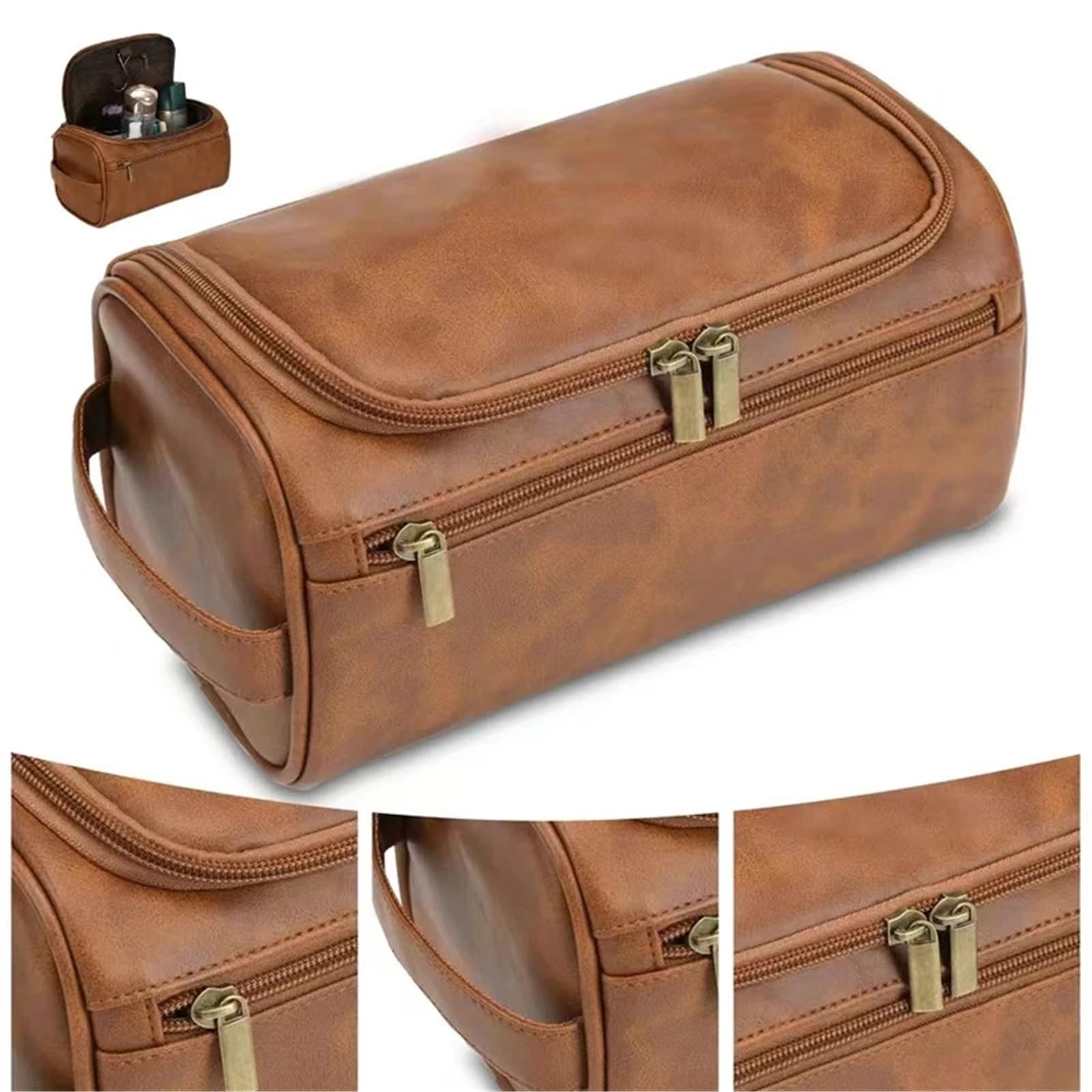Borsa da toilette da viaggio Borsa da toilette in pelle for uomo Donna appendere viaggio for viaggiare for cosmetici grande(PU-Black)