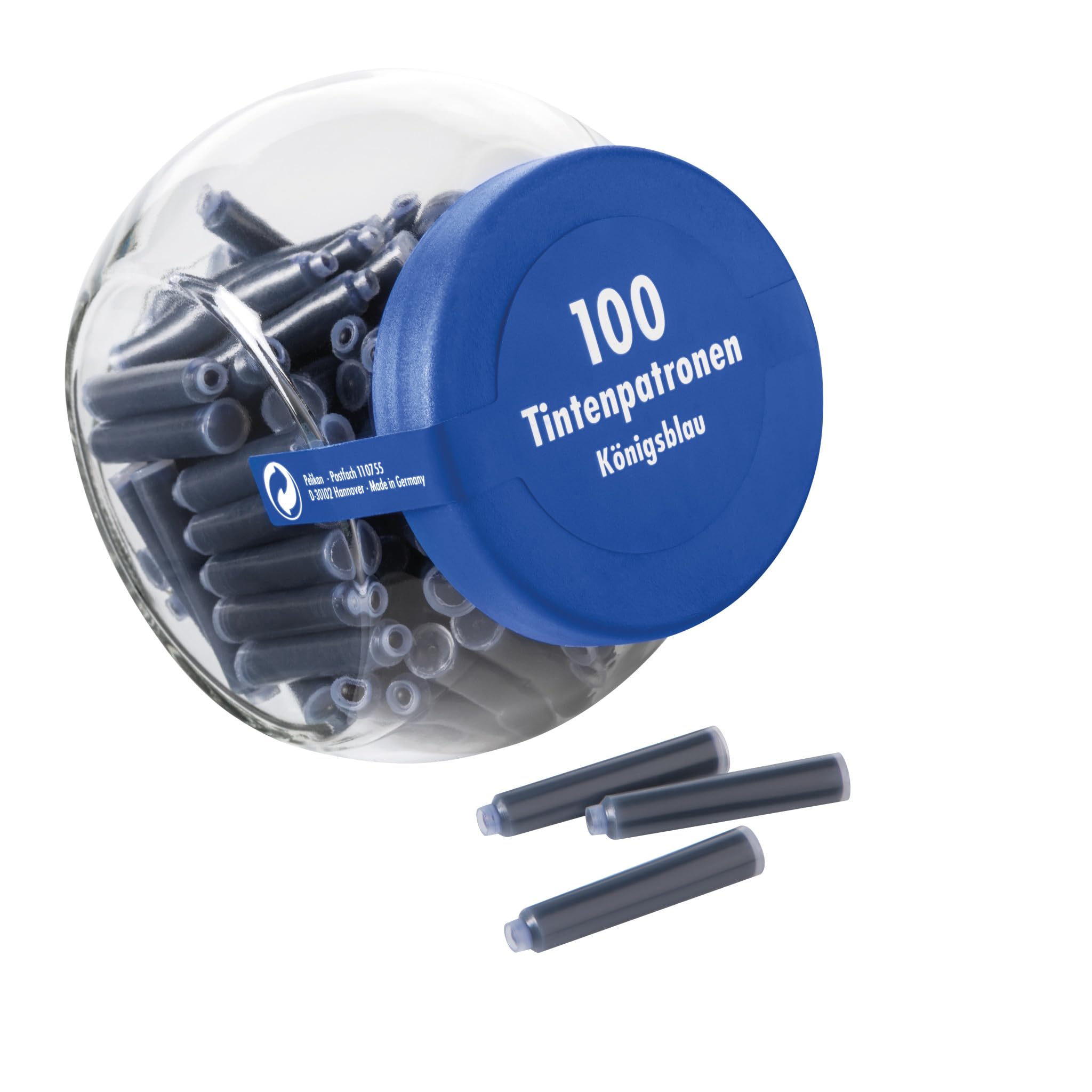 Pelikan 156372 estándar de cartuchos de tinta color azul real, 100 unidades, en cristal, 10 vasos