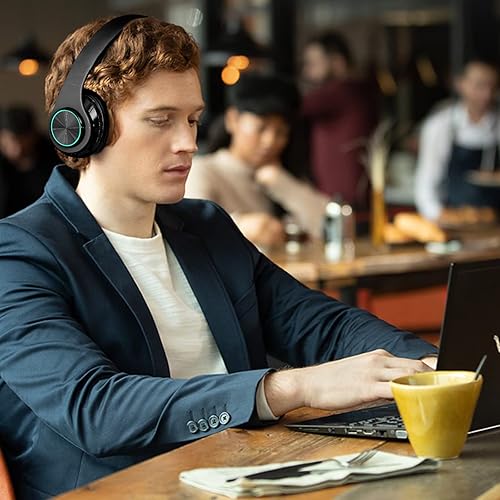 Miniatura 7 de iChenovo Auriculares inalámbricos Bluetooth 2022, luces LED coloridas, cómodos auriculares plegables sobre la oreja con micrófono integrado, FM,