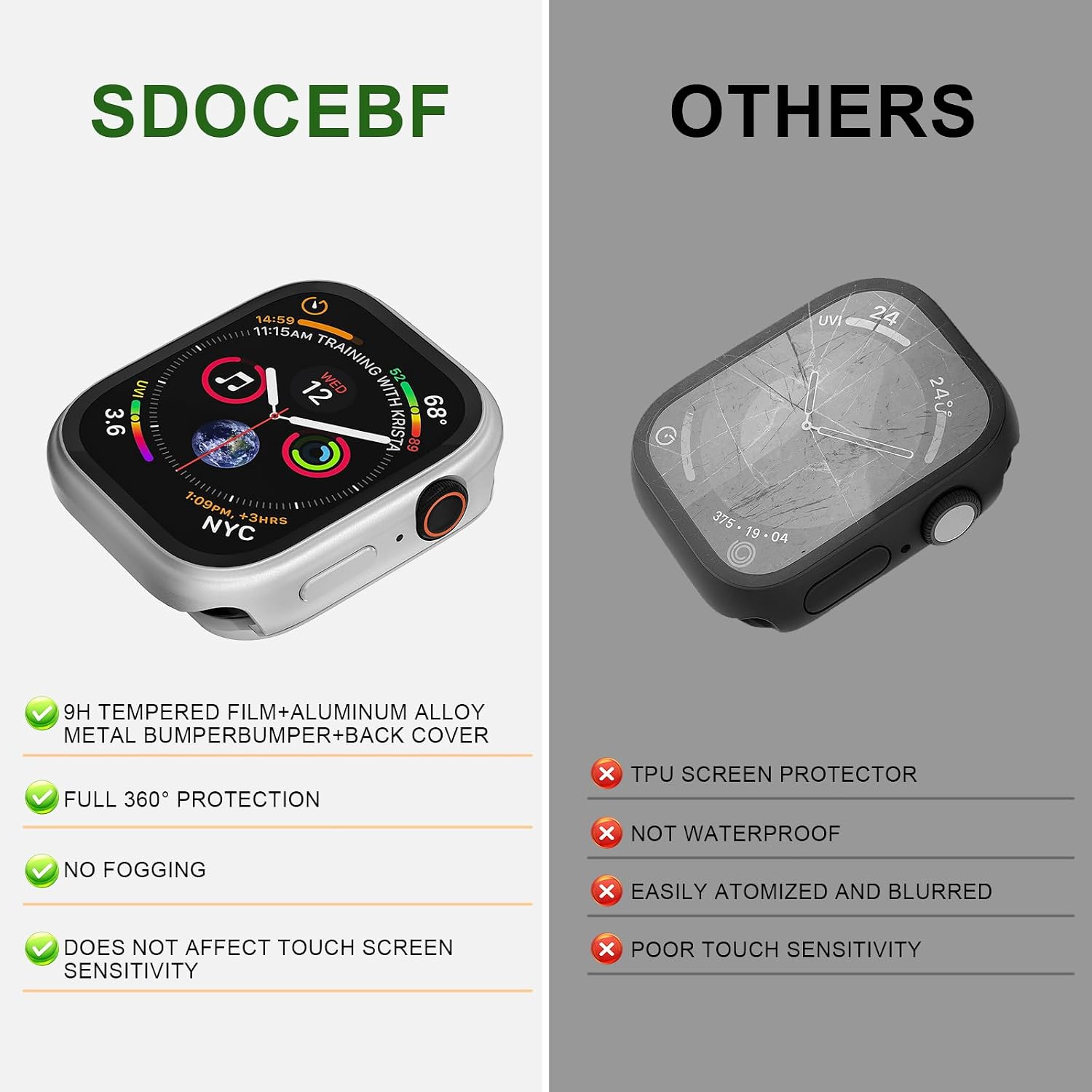 3 in 1 Metal Case for Apple Watch Series 11/10 42mm, Aluminum Alloy Rugged Bumper with Tempered Glass Screen Protector, Shockproof Ultra Thin Protective Cover, Silver