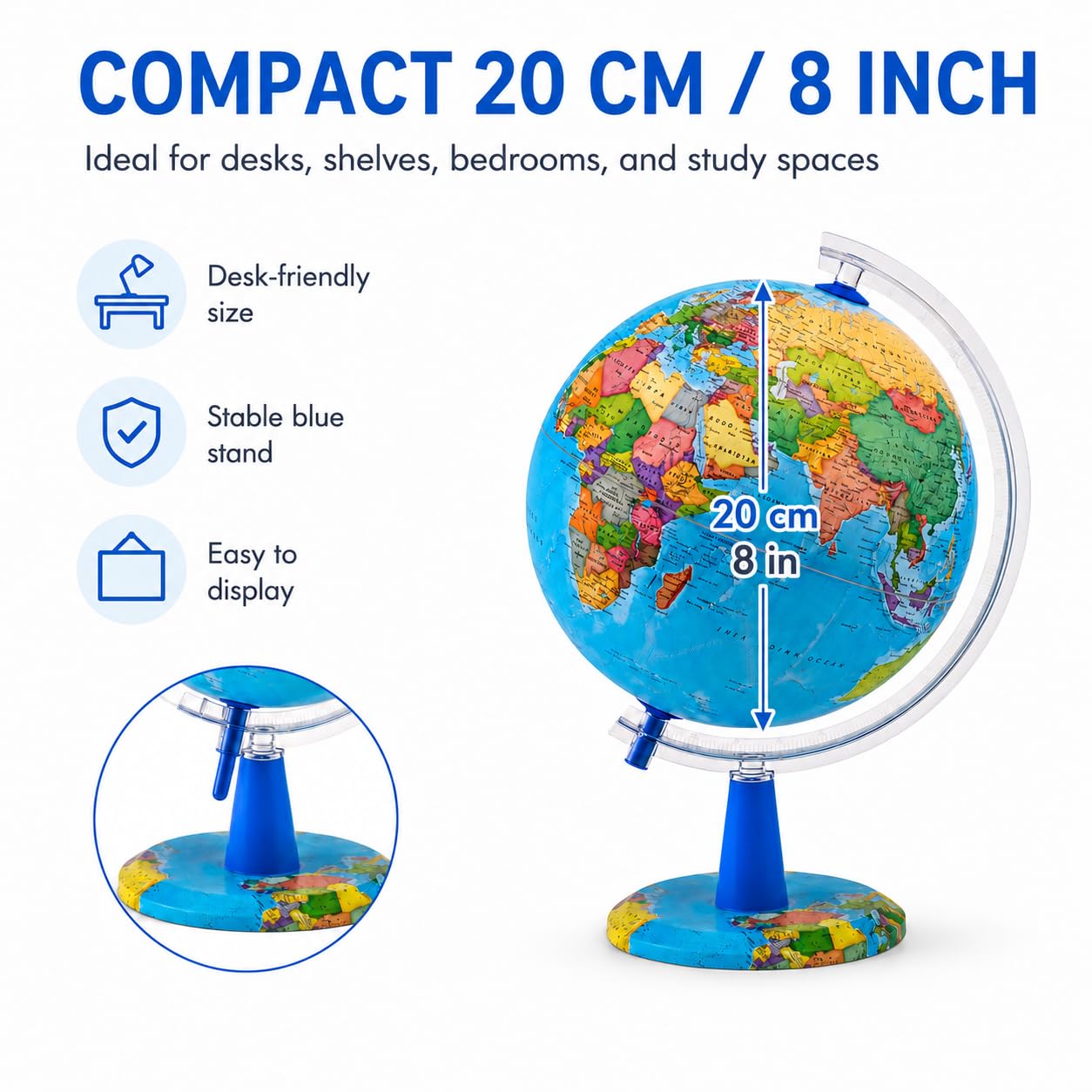 Mappamondo illuminato da 20 cm, con mappa inglese, moderno mondo politico, educativo, geografico, decorazione da tavolo