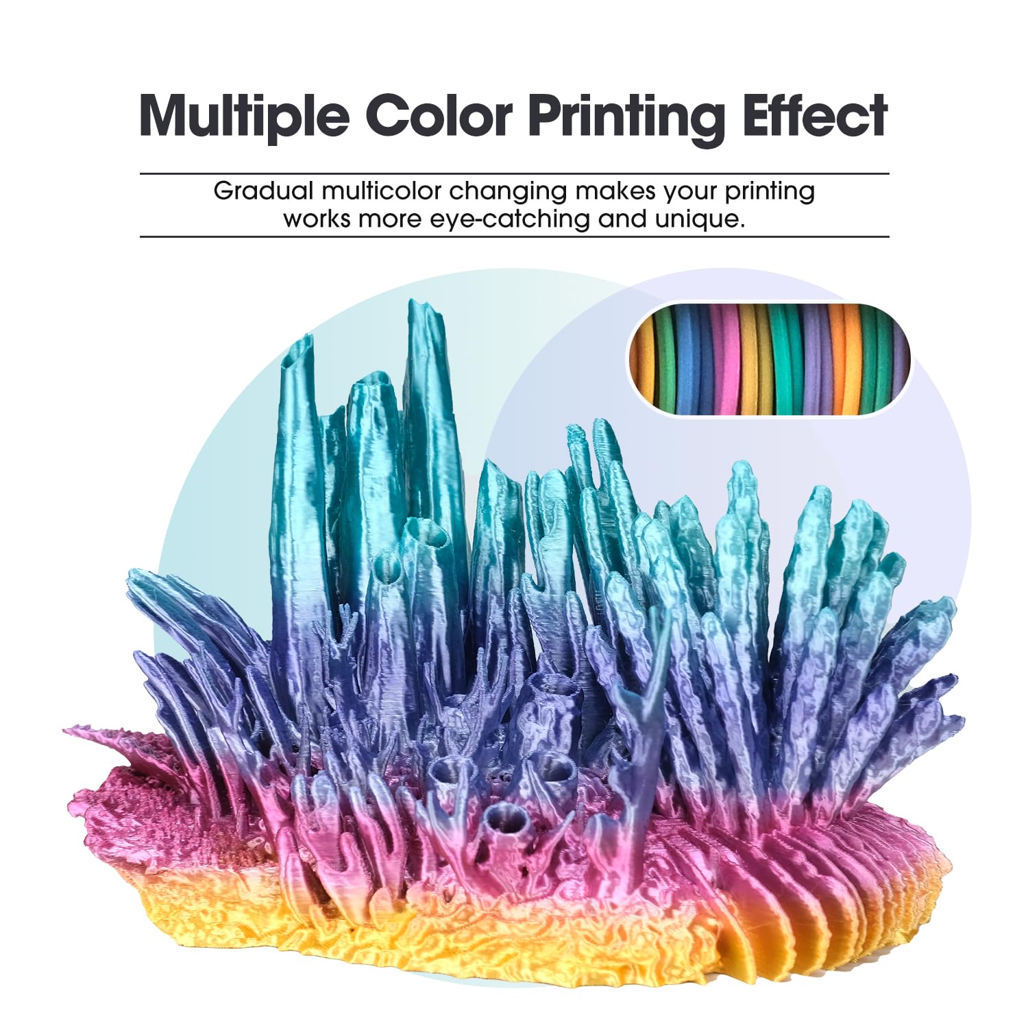 eSUN Silk Rainbow PLA Filament 1.75mm, filamento setoso multicolore per stampanti 3D PLA, colore sfumato che cambia bobina da 1KG (2.2 LBS) per stampanti 3D, Corallo Arcobaleno