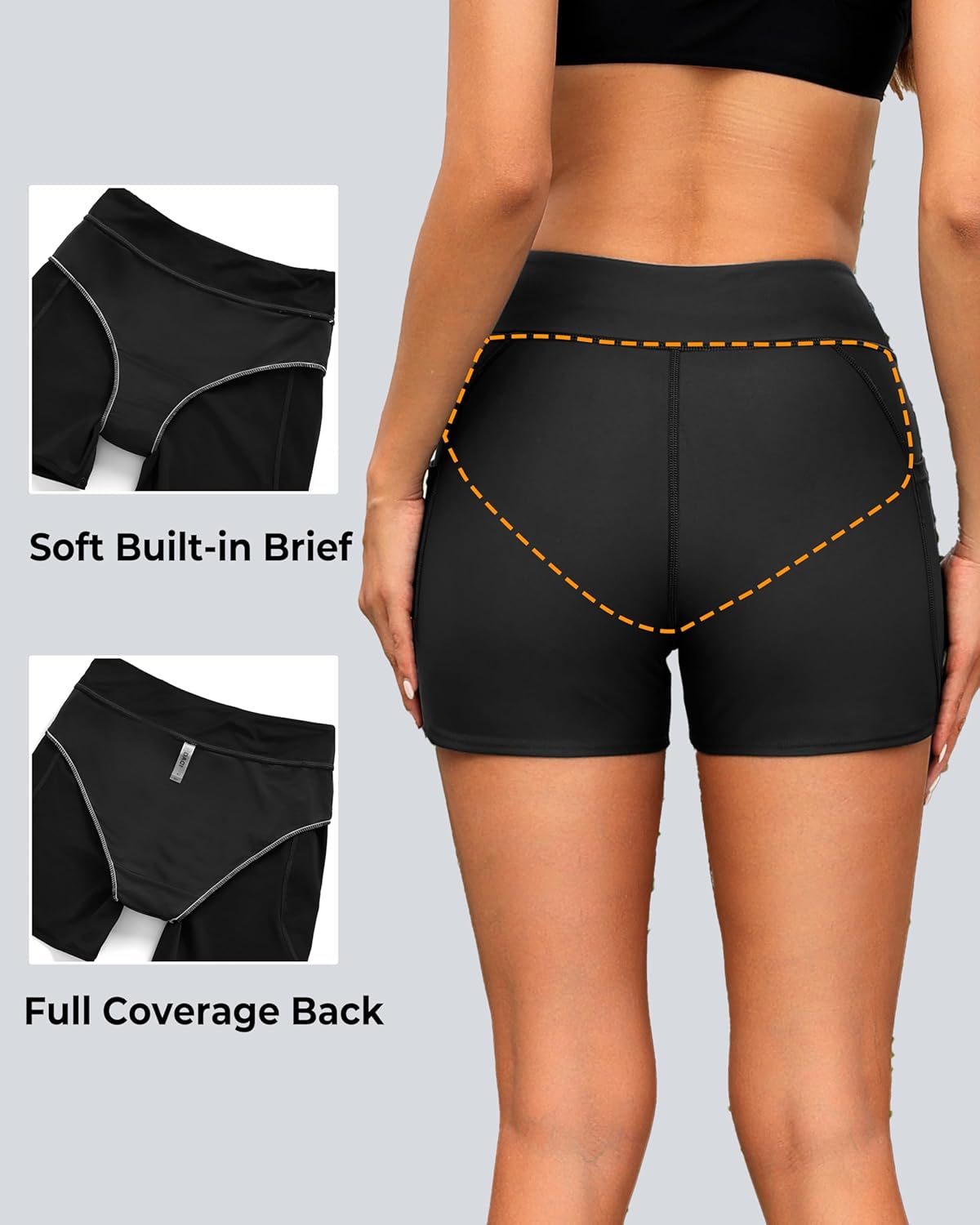 Daci Women High Waisted Swim Shorts - 3"/5"/7" Bathing Suit Short with Pockets Liner Tummy Control Swimsuit Bottom Boy Short