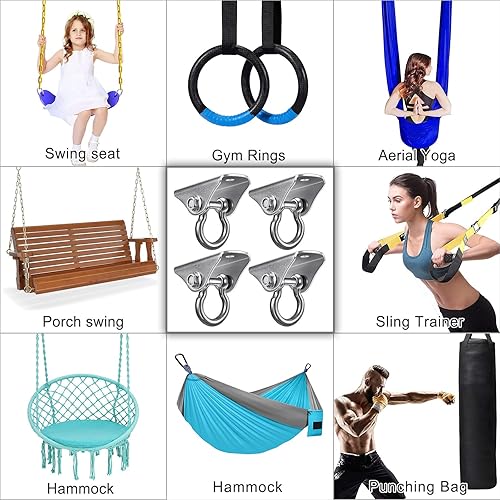 Miniatura 3 de BeneLabel Paquete de 4 soportes de techo de acero inoxidable con capacidad de 1000 libras, accesorios de columpio de 180 para asiento de columpio,