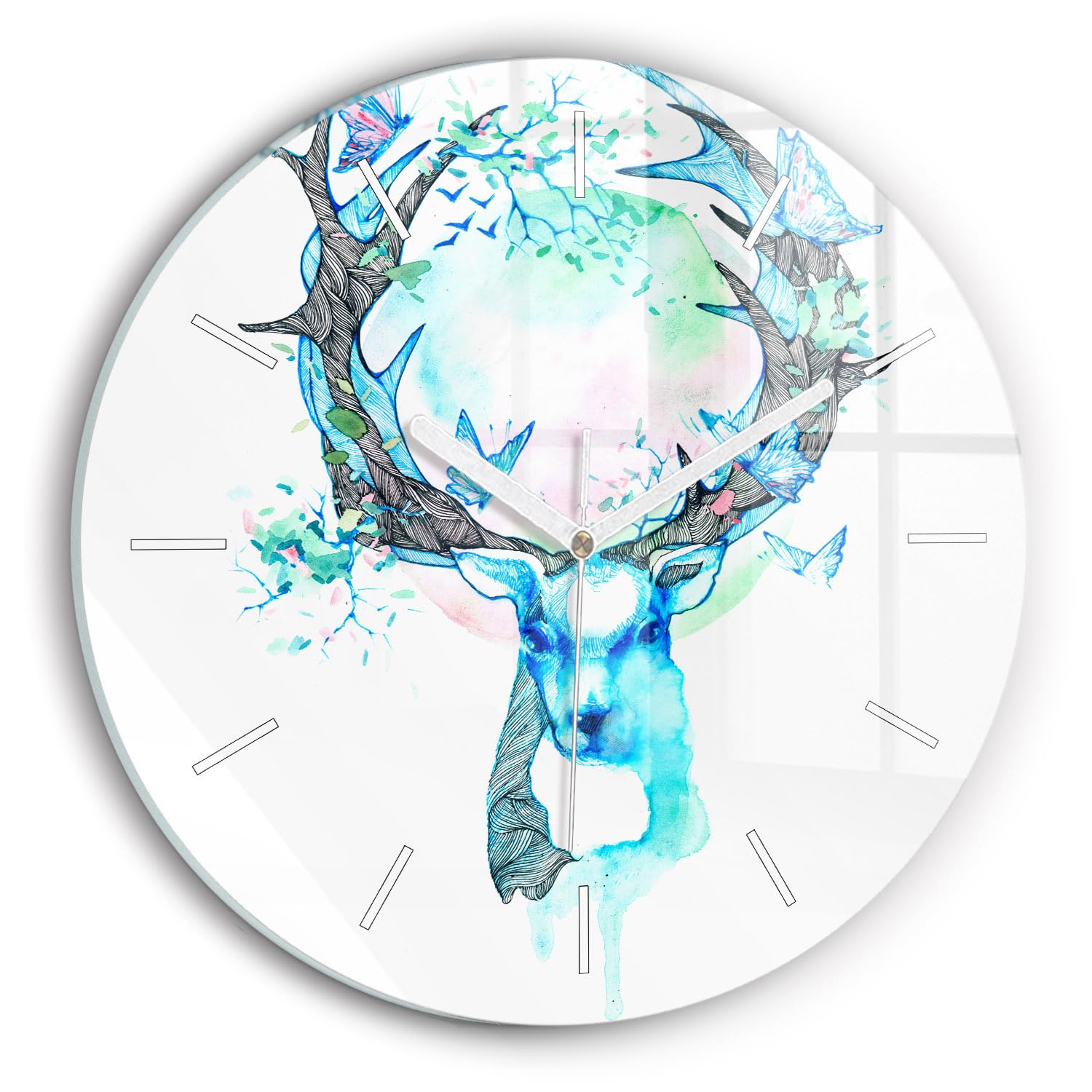 Horloge murale en verre pour salon chic avec illustration des cerfs Wallfluent