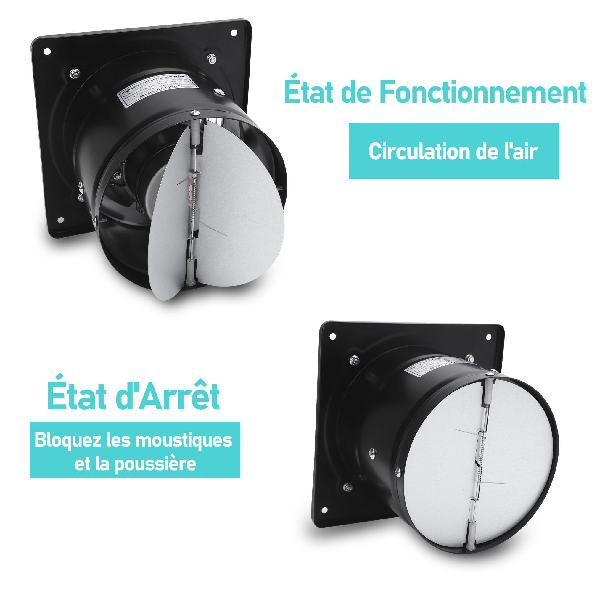 100mm Ventilateur Extracteur d’Air avec Interrupteur, 4 Inch 140m³/h Ventilateur Extraction Cuisine Mural pour Maison Salle de Bain Garage Industriel(Noir)