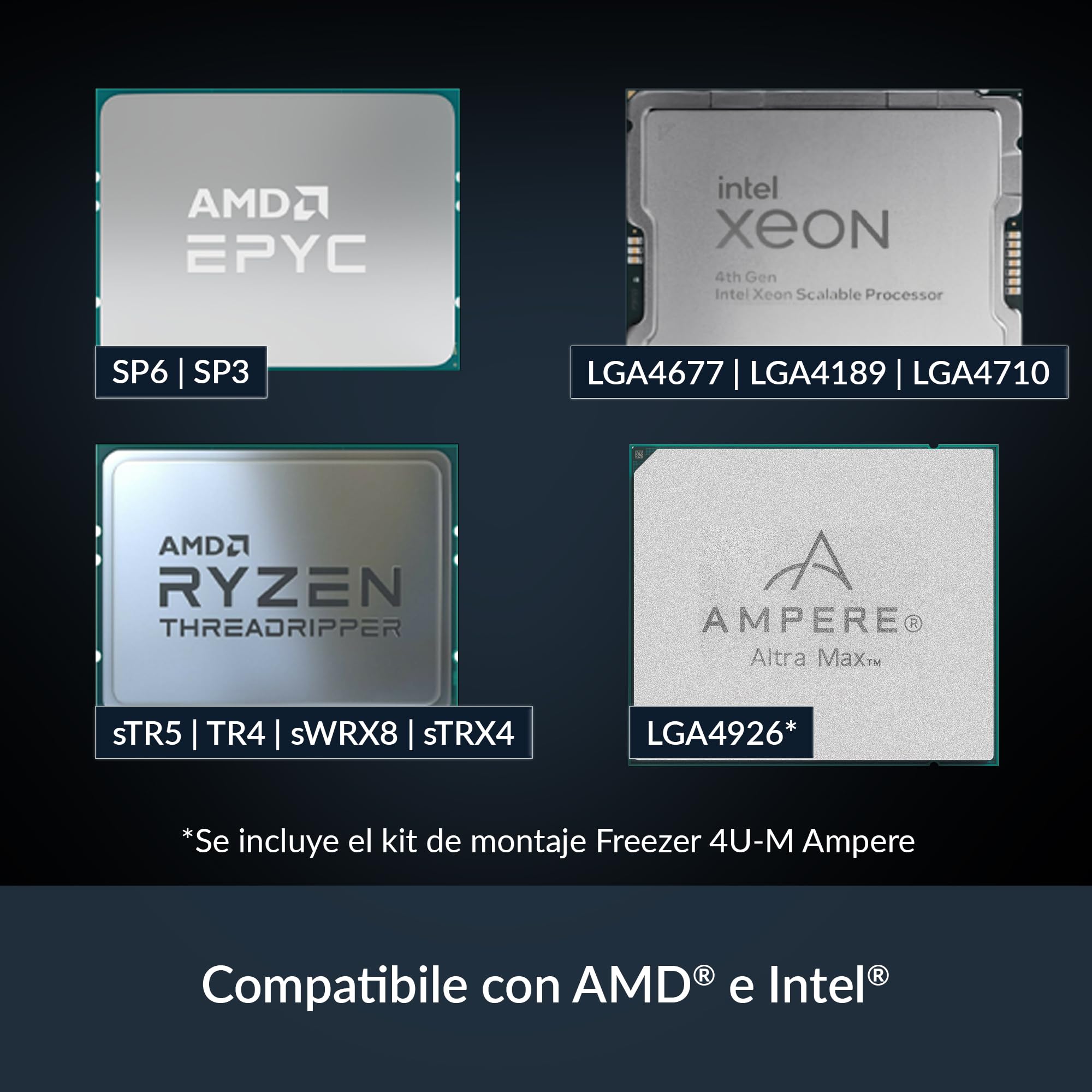 ARCTIC Freezer 4U-M Ampere - Disipador de CPU para Servidor para Ampere ALTRA, ALTRA Max; AMD: SP6, sTR5, SP3, TR4, sTRX4, sWRX8 e Intel: LGA4189, LGA4710, LGA4677, 4U & UP, Ventilador Rack, LGA4926
