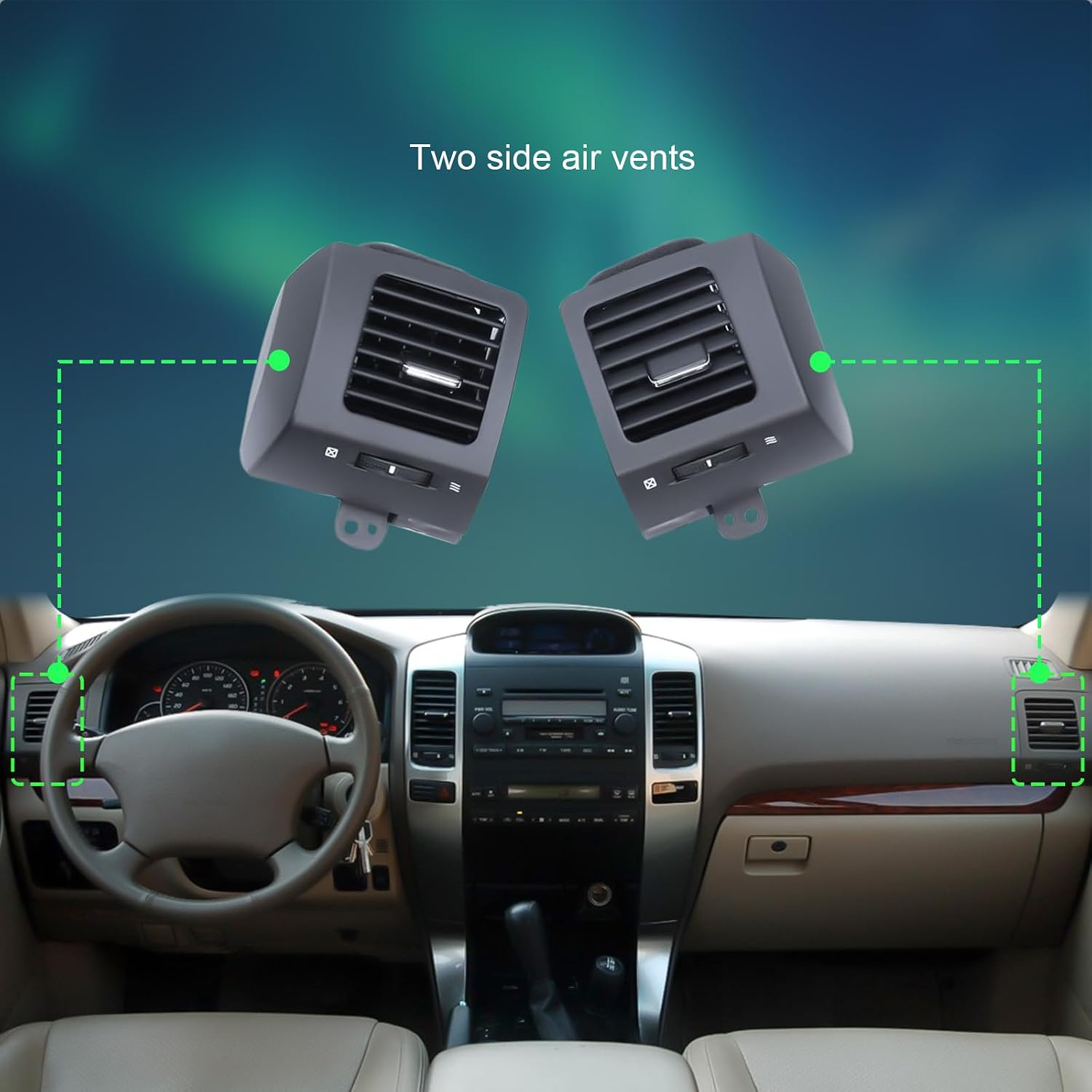 Pair Center A/C Dash Air Vent Trim Panel Dashboard Cover Matt Black Compatible With 2003-2009 Toyota Prado,LC-120 GX470 Air Vent Outlet Panel Left & Right Side