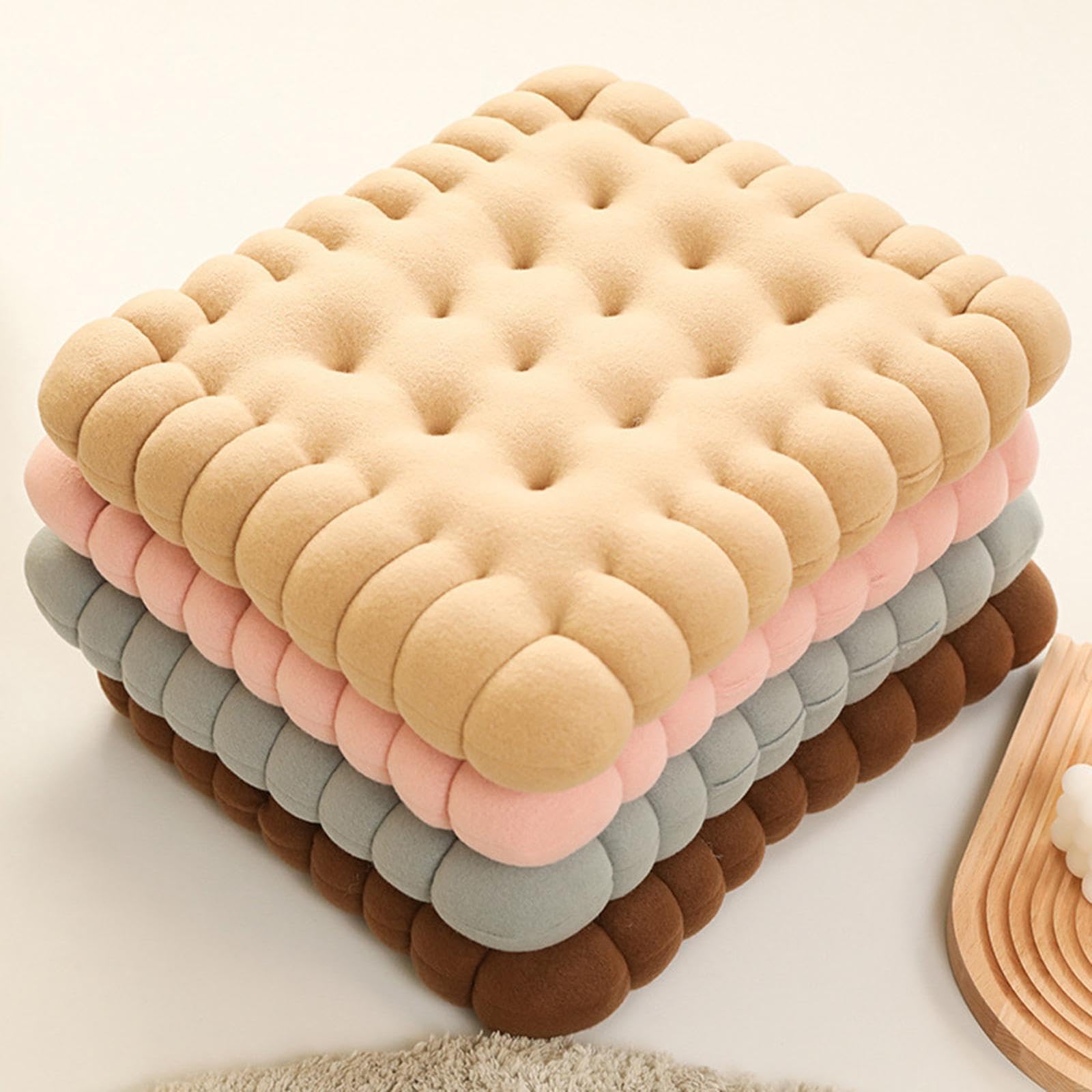 Cojín con Forma de Galleta, Suave y cómodo, Beige, Cuadrado | moderna, ideal para meditar.