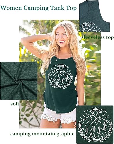 Miniatura 5 de Camiseta sin mangas para mujer, senderismo, campamento, al aire libre, verano, montaña, naturaleza, divertida, estampado gráfico, cuello redondo,