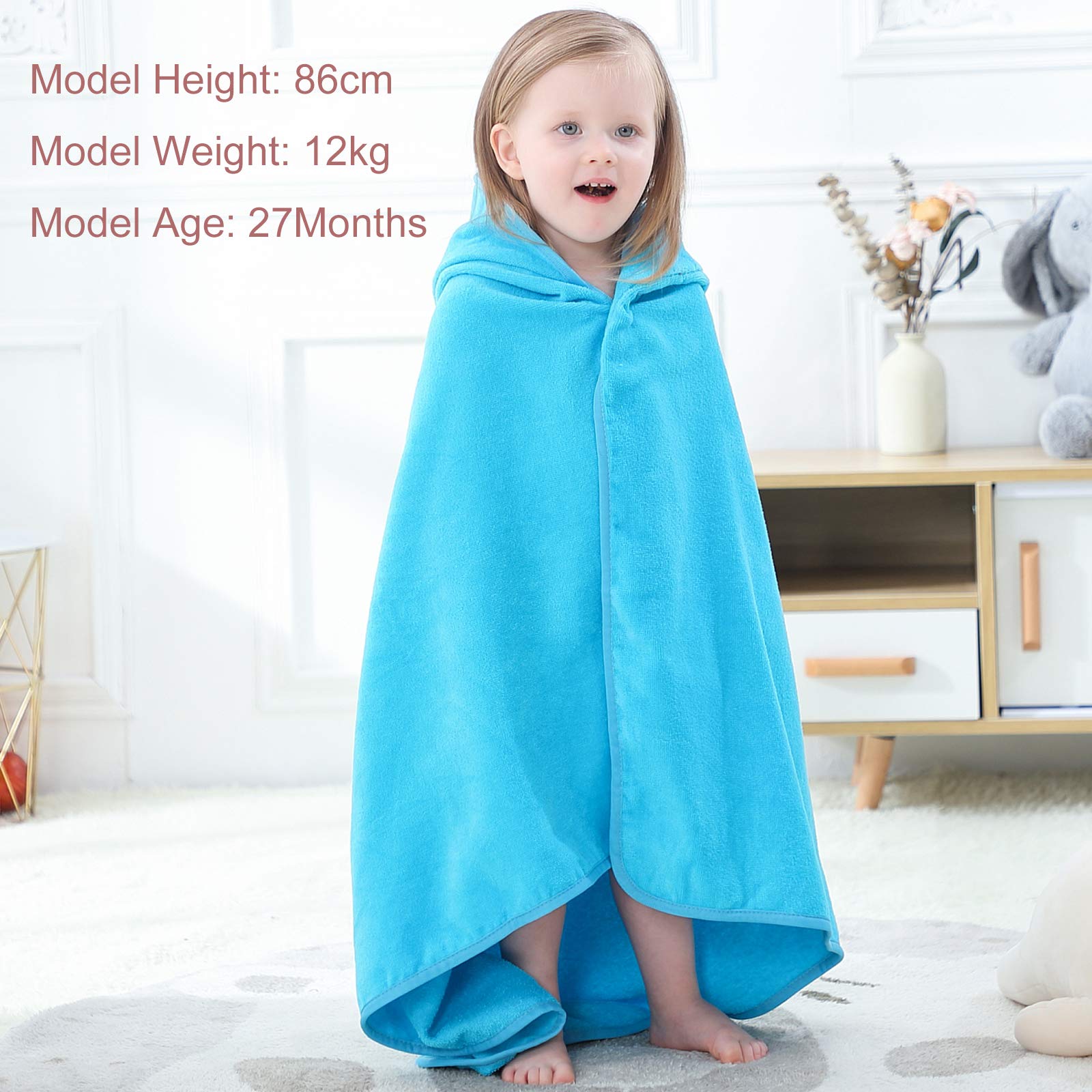 Unisexe Bébé Enfant en Bas âge Enfants Animal Capuche Coton Douche Plage Serviette de Bain Robe de Bain, 0-6 Years Old, 90x90cm, Bleu