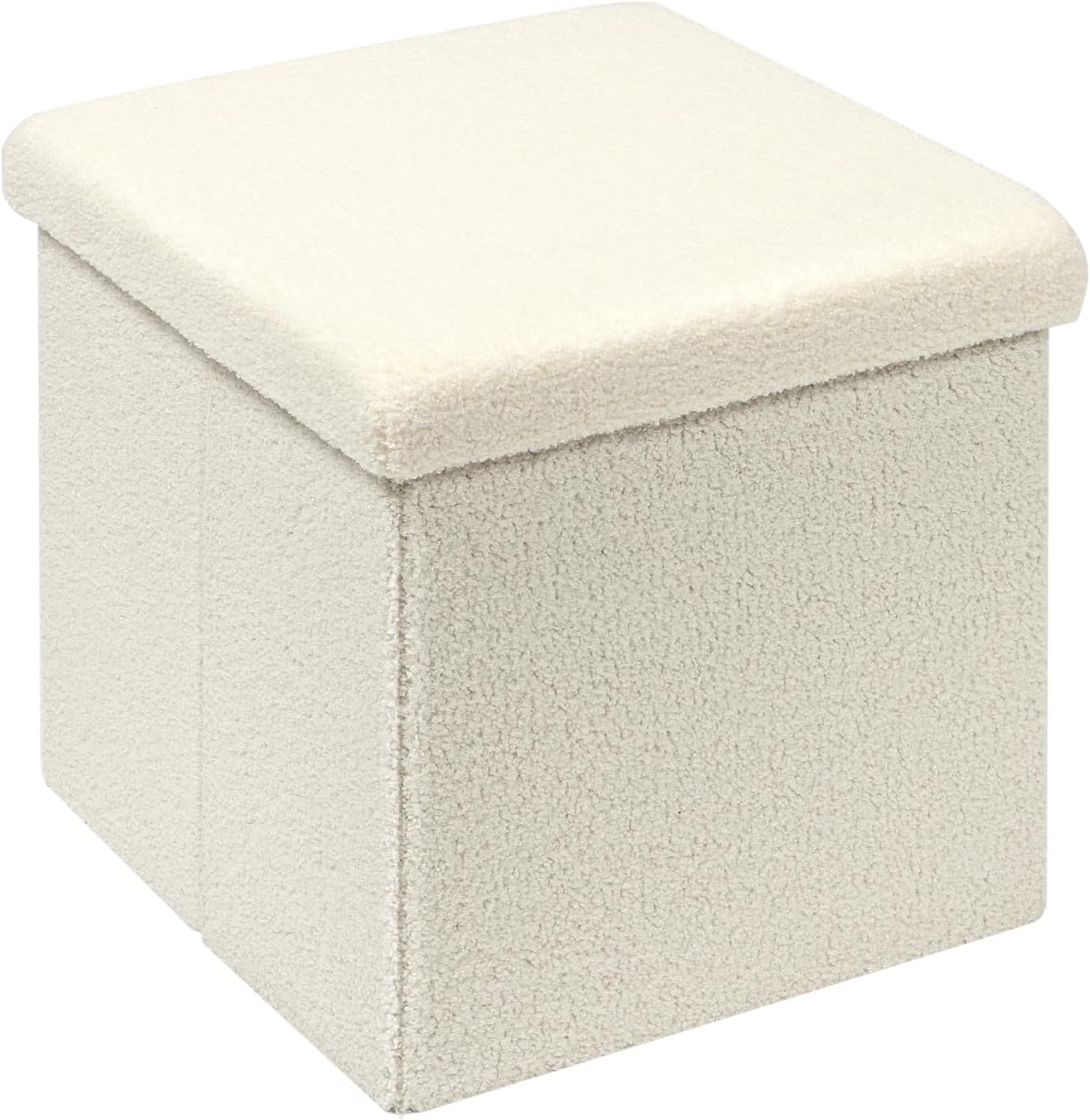 Bonlife Boucle Ottoman Storage,Foot Rest Stool Seat,Folding Footstool for Living Room,Sherpa Ottoman for Bedroom,White,40x40x40cm