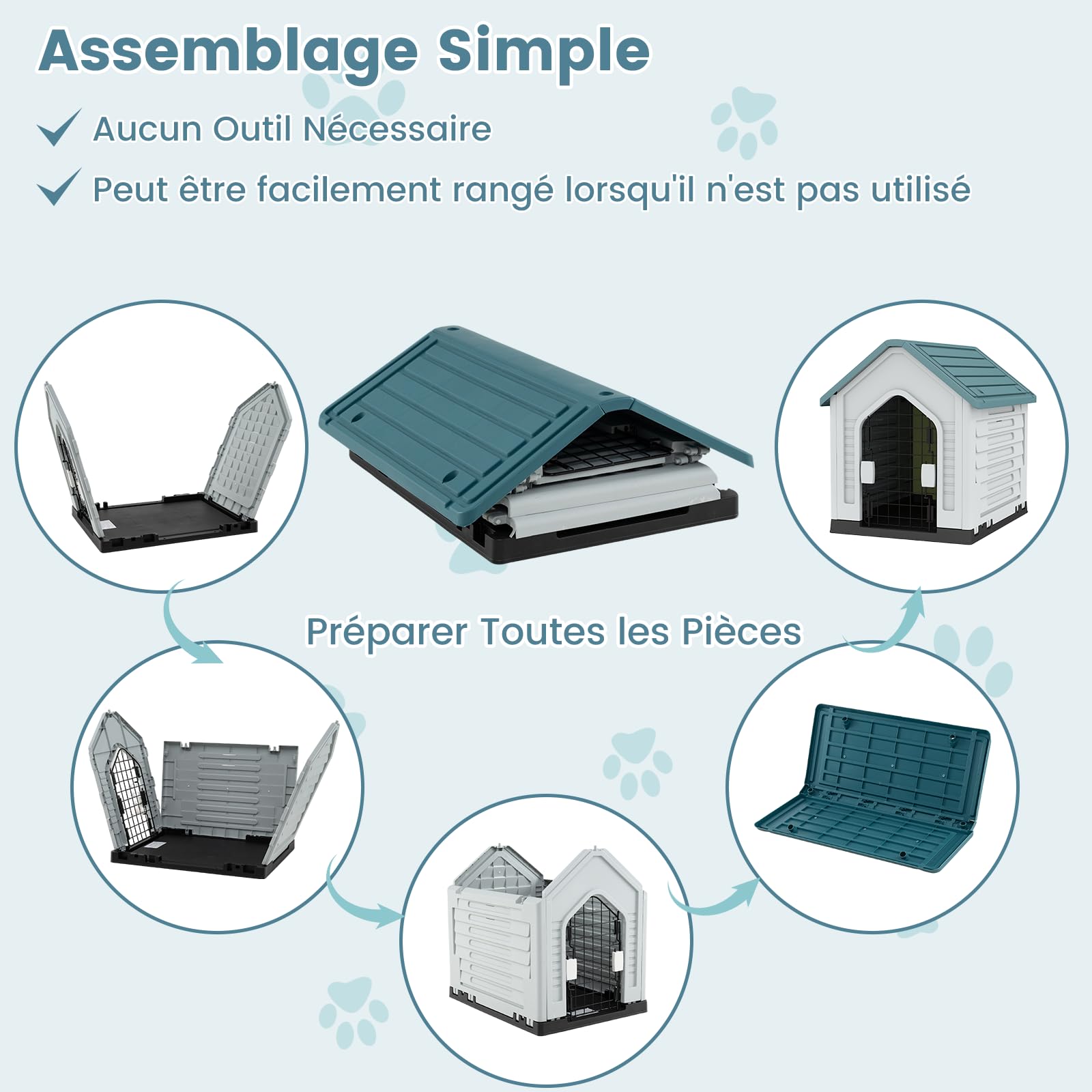 GYMAX Niche pour Chien avec Porte Métallique Verrouillable, Toit Incliné Anti-Accumulation d'eau, Bonne Ventilation, Abri en Plastique pour Animaux Convient pour Intérieur et Extérieur (Bleu)