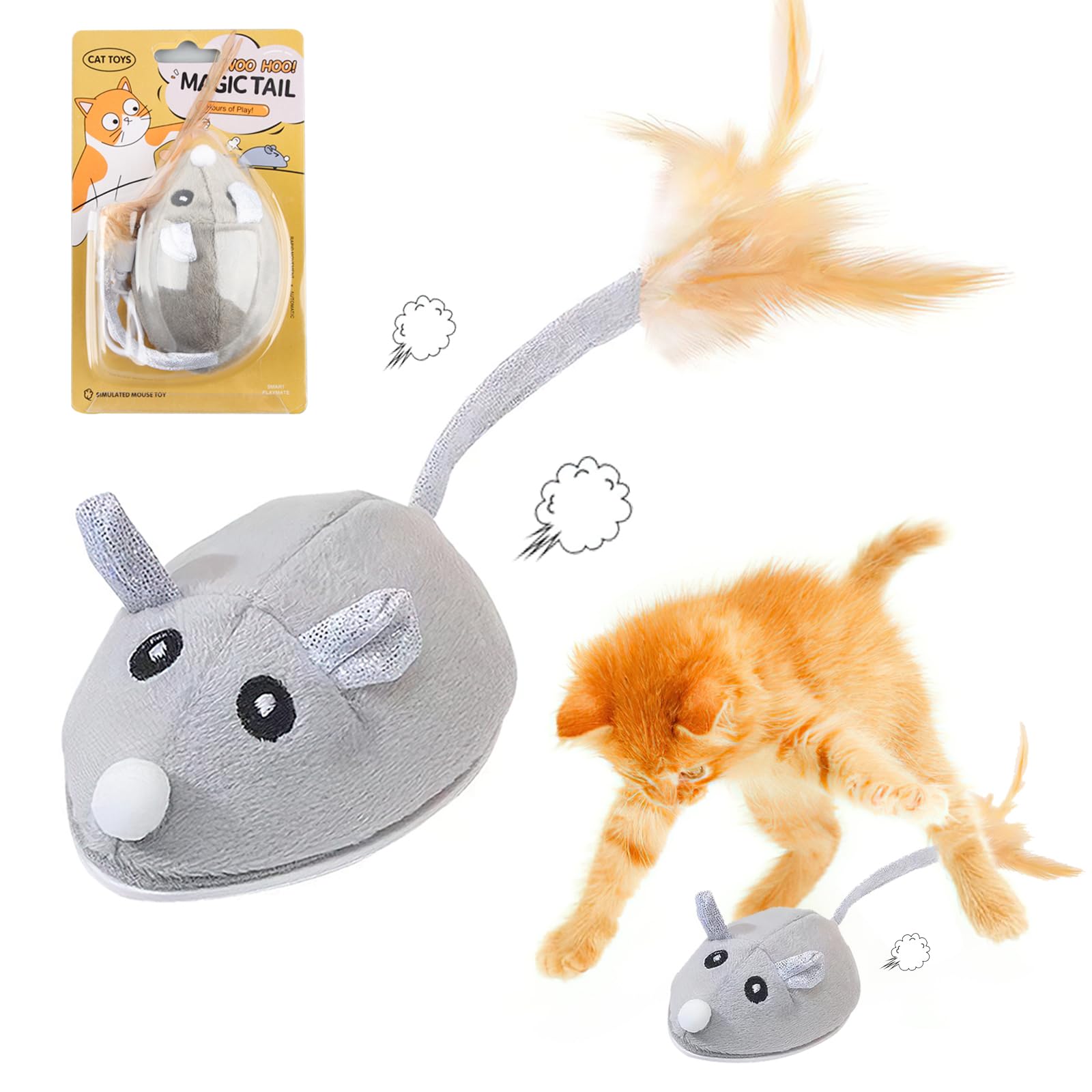 ZoneYan Juguete Interactivo para Gatos, Ratón de Juguete Eléctrico con Cola Peluda, Ratón Automático Gatos, Juguete Electrónico para Gatos, Recargable USB Juguete para Gatos Movimiento