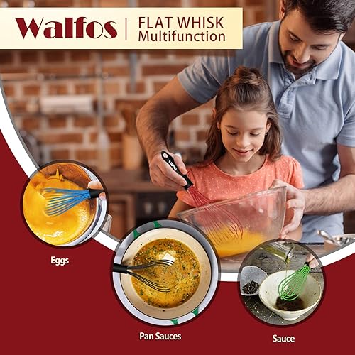 Miniatura 9 de Walfos Batidor, batidor para cocinar sin arañazos. Juego de 4 batidores de silicona para cocina, Wisk-11 pulgadas y batidor de globo de 7+9+11