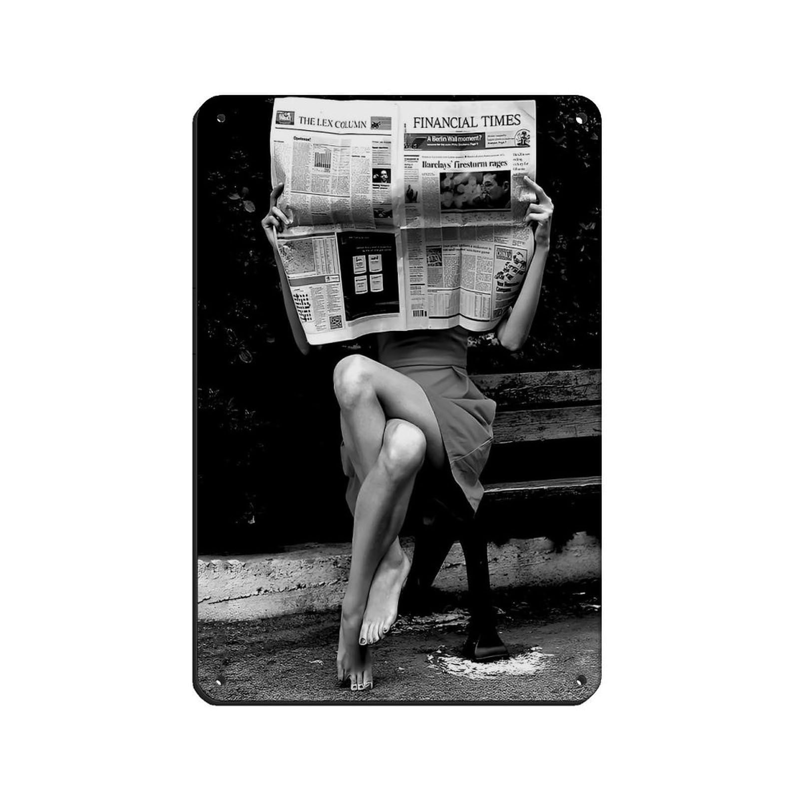 Women Reading Newspaper, Feminist Poster Tin Sign Vintage Metal Pub Club Cafe Bar Home Wall Art Decoration Poster Retro 8x12inch(20x30cm)