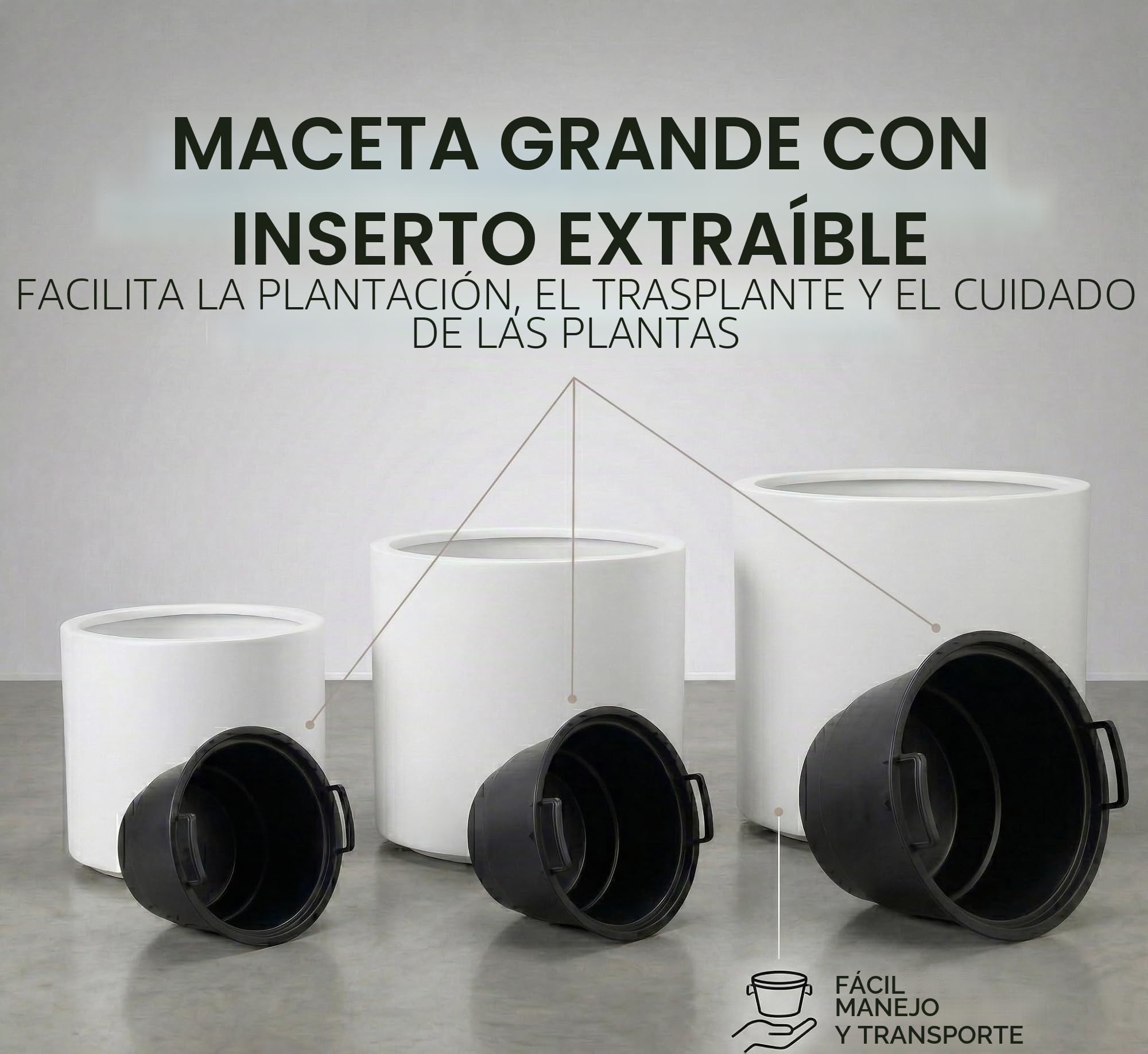 Tymar Maceta grande para exterior, maceta de flores al aire libre, maceta grande para exterior XL (Blanco DBHER, Ø 47 cm)