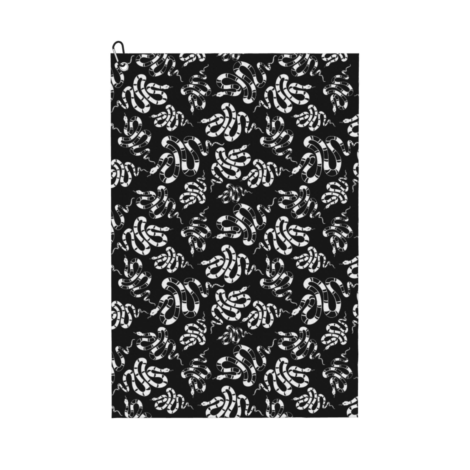 AOOEDM Snake Print Golf Towel with Carabiner Clip Absorbent Microfiber Golf Towel for Cleaning Golf Ball Club Putter Iron for Golf Bag Trolly Belt Loop 16" X 24"