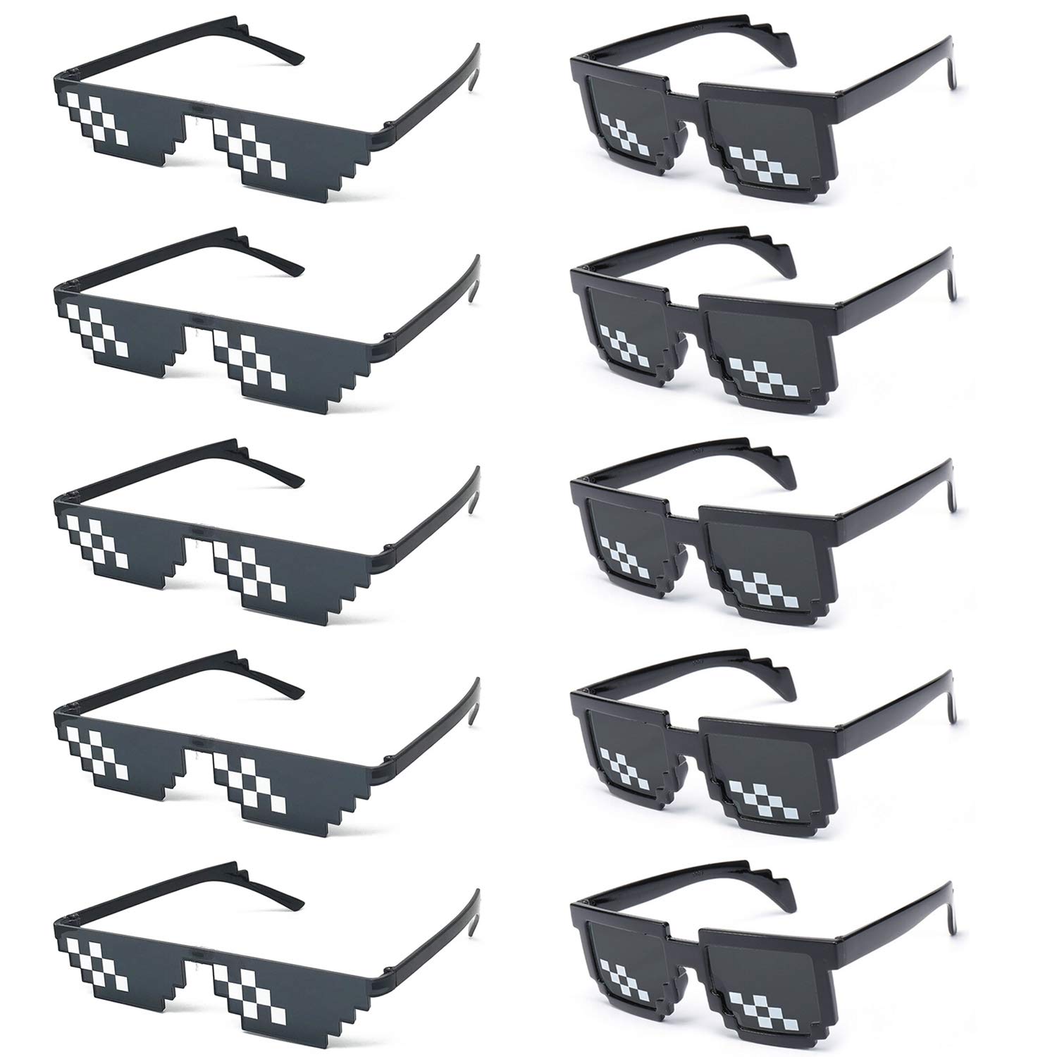JYZOBJHB 10 Pieces Thug Life Party Sunglasses Pixelated Mosaic Eyewear Black for Unisex Adults Kids