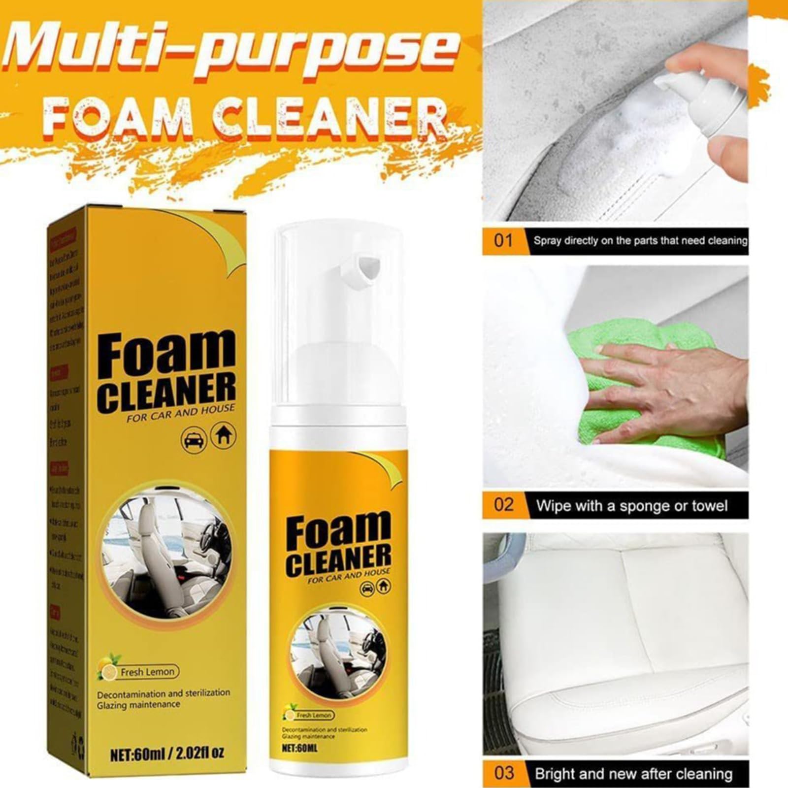 Ensemble de détails de Voiture moussant de Type Presse 100 ML pour Une élimination Rapide des Taches sur Le Plastique et Le Tissu Nettoyant en Mousse Polyvalent Nettoyant en Mousse pour Voiture