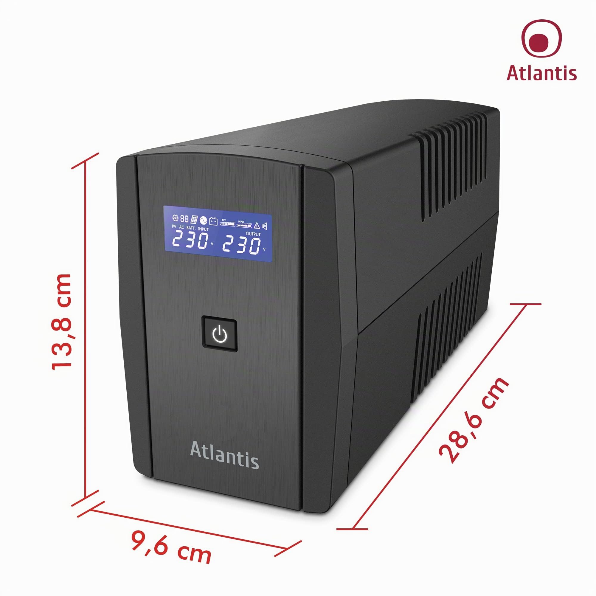 Atlantis Gruppo di Continuità UPS Line Interactive 1000VA/500W bat. 12V 9Ah | Onda pseudosinusoidale, Stabilizzatore AVR 3 stadi, 4 IEC, batteria 12V 9Ah, connessione USB, software gratuito, cod A03-S120