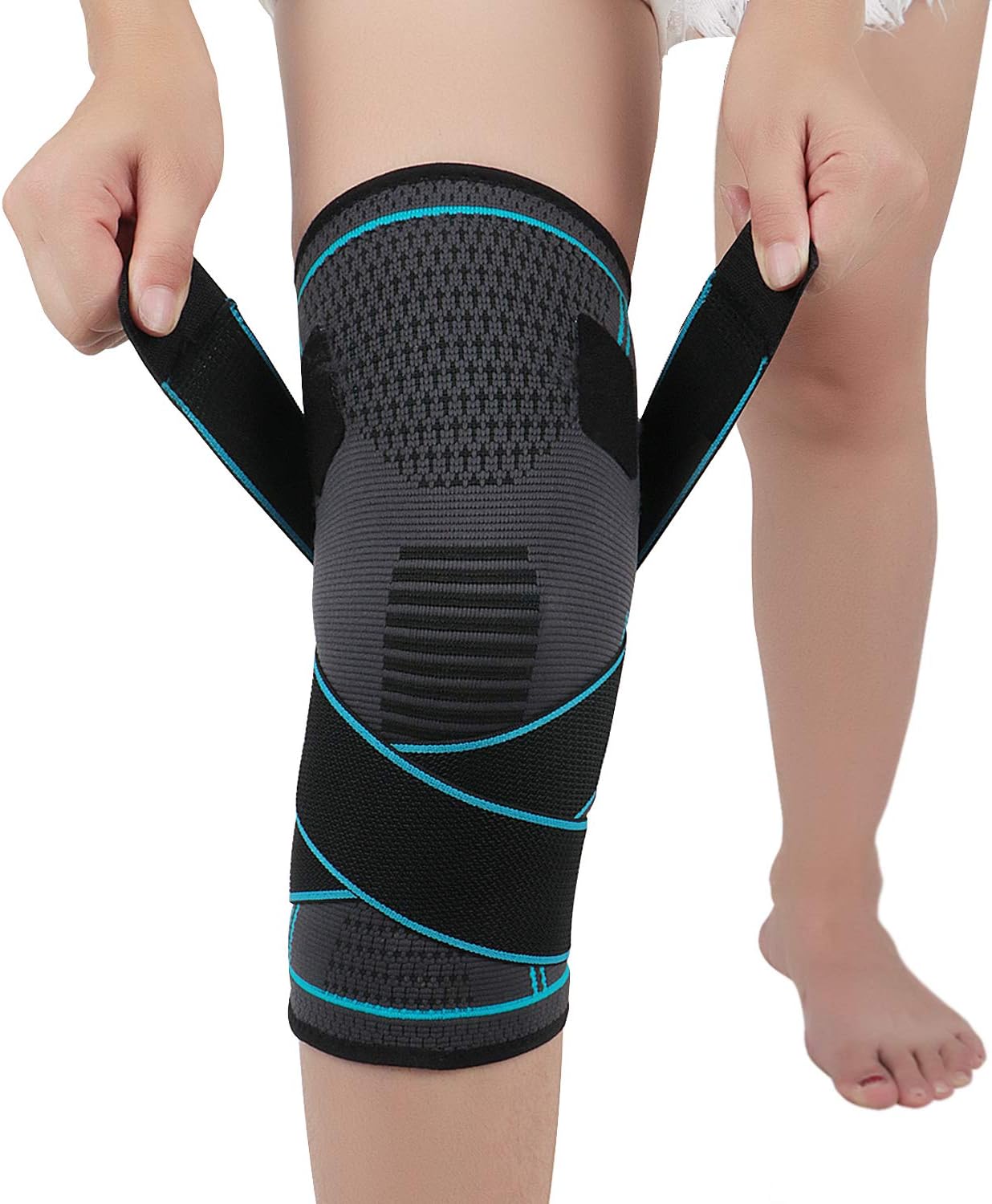 Knee Support Brace for Women and Men,Adjustable Compression Knee Brace for Arthritis,Joint Pain,Ligament Injury,Meniscus Tear,ACL,MCL,Running,Sports,Squats(single) (M, Blue)