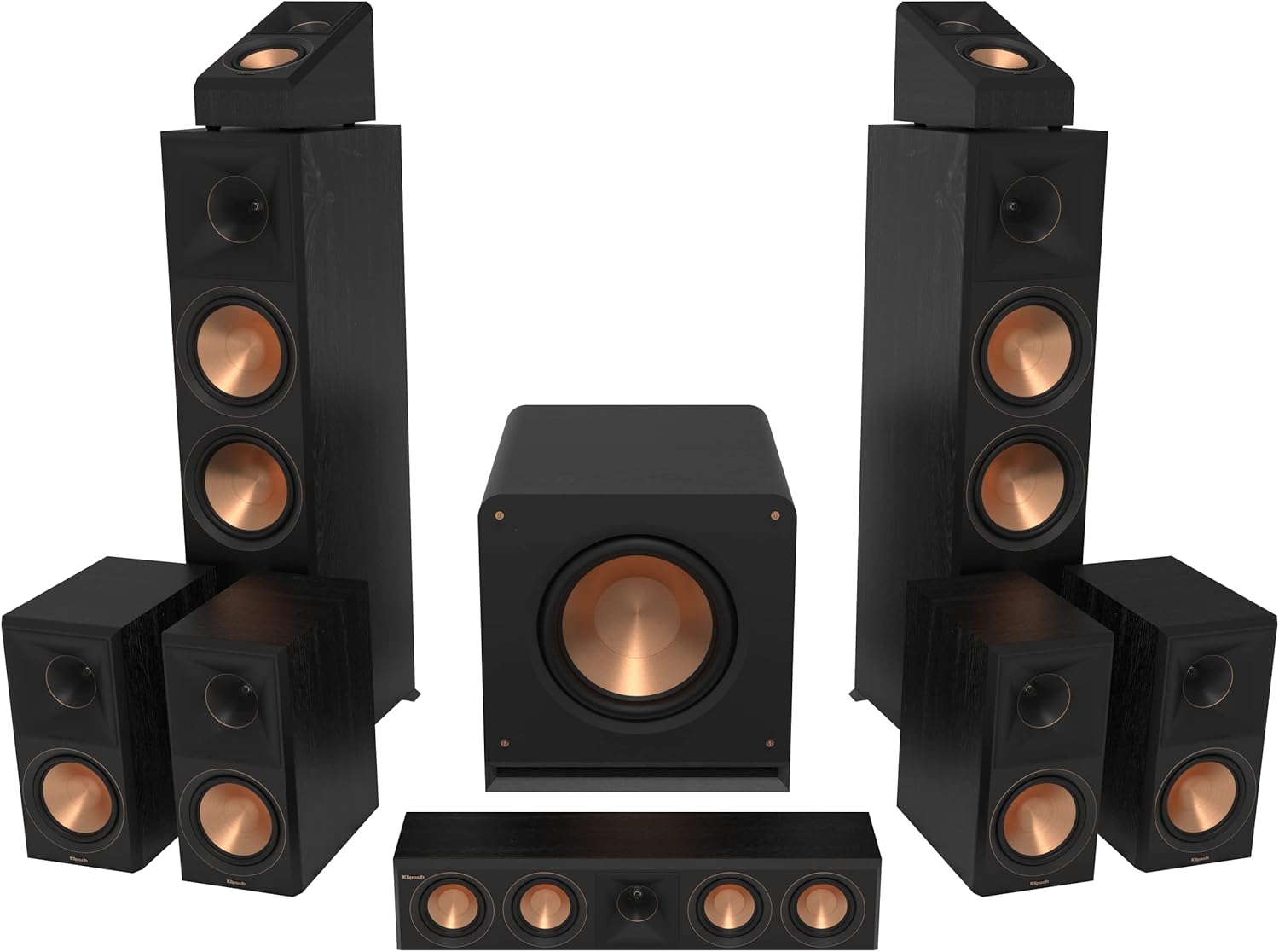 Klipsch 7.1.2 Ebony System – Model RP-8000F II, RP-404C II, RP-600M II, RP-500SA II, RP-1400SW Klipsch 7.1.2 Ebony System – Model RP-8000F II, RP-404C II, RP-600M II, RP-500SA II, RP-1400SW