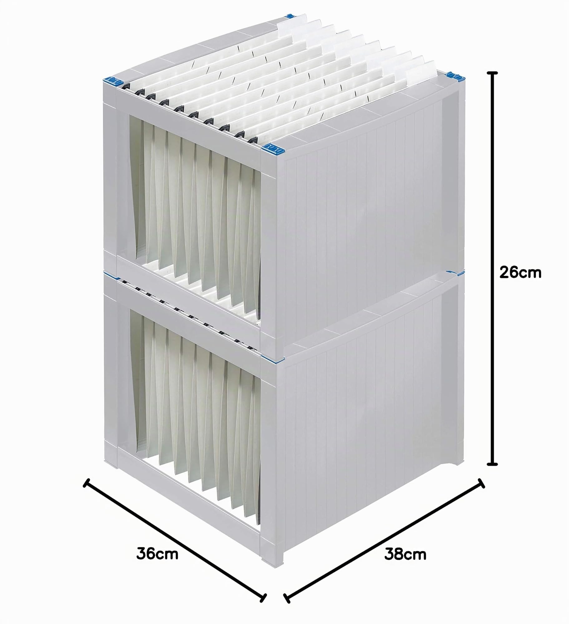 Helit H6110084 Boîte à dossiers suspendus 260 x 360 x 380 mm (Gris/bleu) (Import Allemagne) | Pour environ 40 dossiers suspendus, système de rangement empilable, 38 x 36 x 27,2 cm