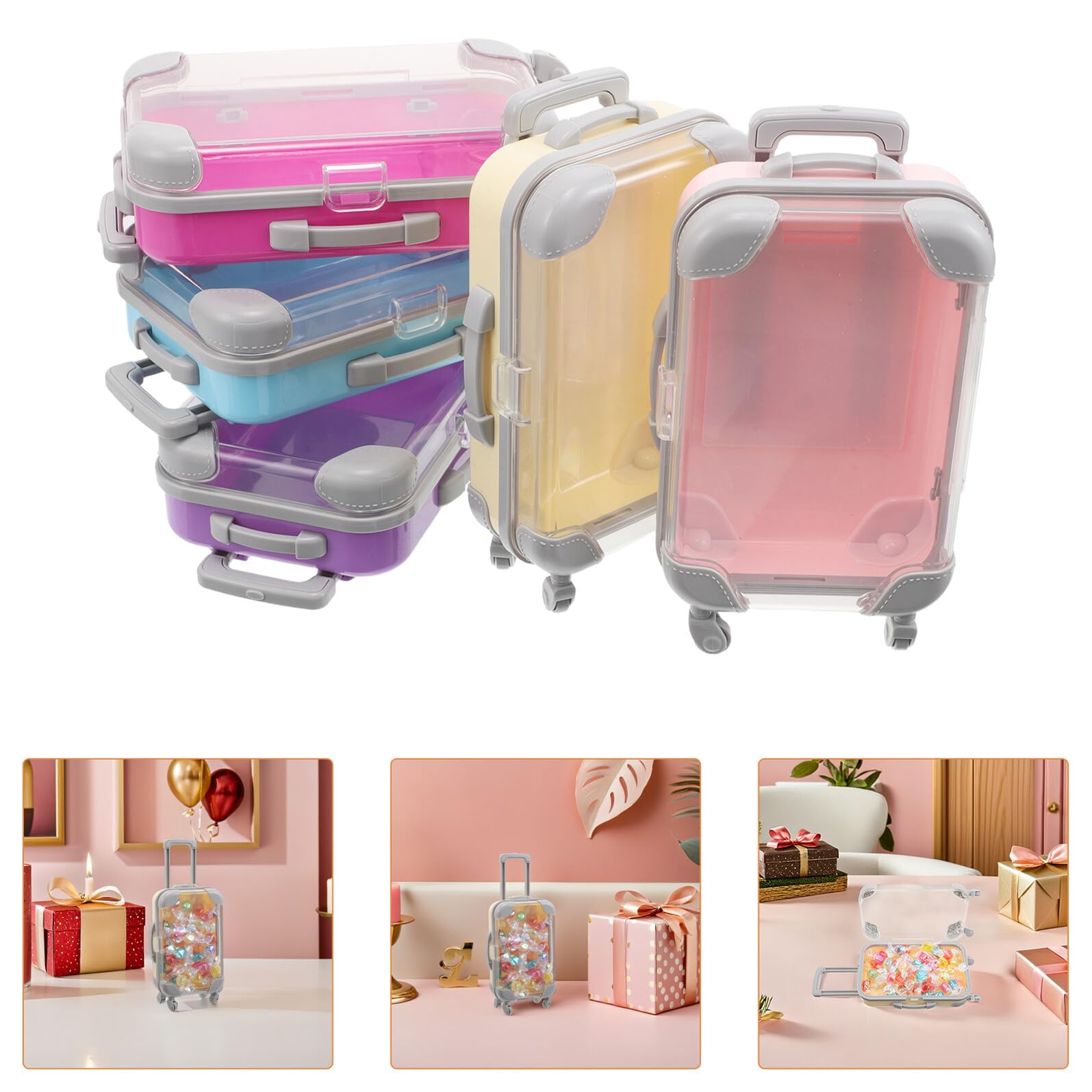 DECORNIJIA 10stücke Kleine Koffer-requisite aus Kunststoff Mini-trolley-geschenkboxen für Süßigkeiten Partyzubehör und Aufbewahrungsboxen Dekorative Koffer-erinnerungsboxen für Hochzeiten