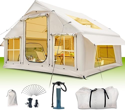 Tienda de campaña inflable con tragaluz, instalación rápida con bomba, tienda de campaña caliente con gato de estufa, casa inflable Oxford