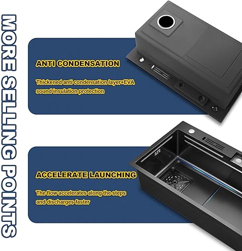 Miniatura 6 de Fregadero de cocina fregadero de cascada de acero inoxidable fregadero de barra de estación de trabajo con grifo extraíble lavadora de tazas para